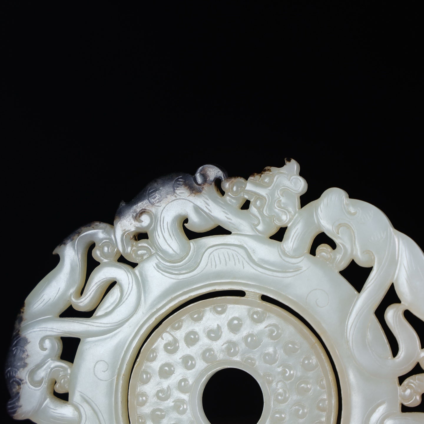 A1540 Openwork Chinese Hetian Jade Carved Chi Dragon Jade Bi