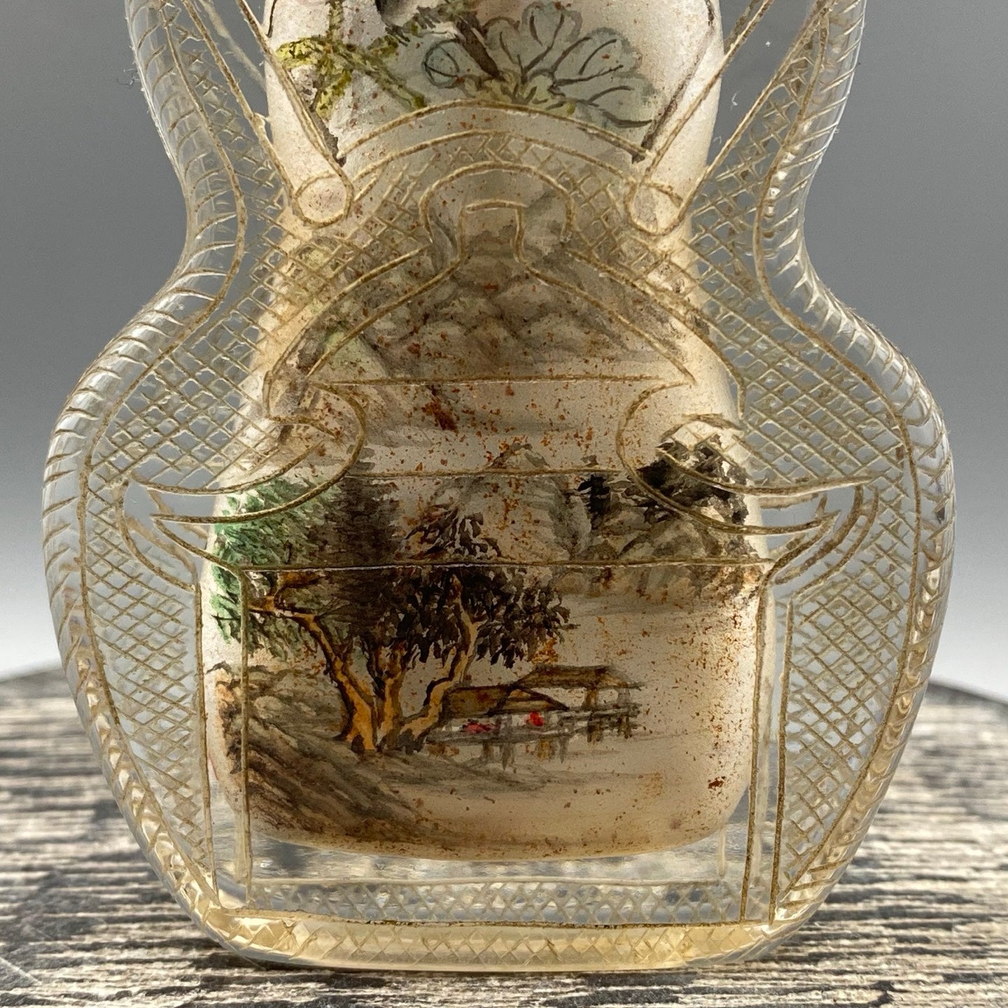 A1543 Old Chinese Crystal Inside Painting Live In Remote Mountains Design Snuff Bottle w Stopper