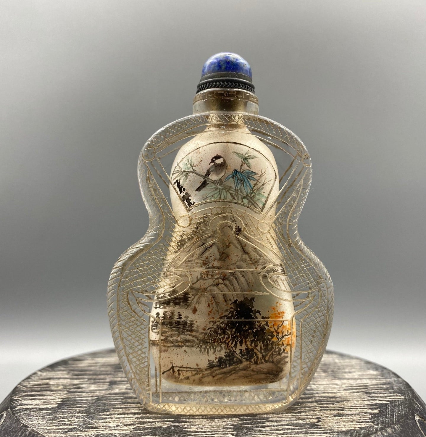 A1543 Old Chinese Crystal Inside Painting Live In Remote Mountains Design Snuff Bottle w Stopper