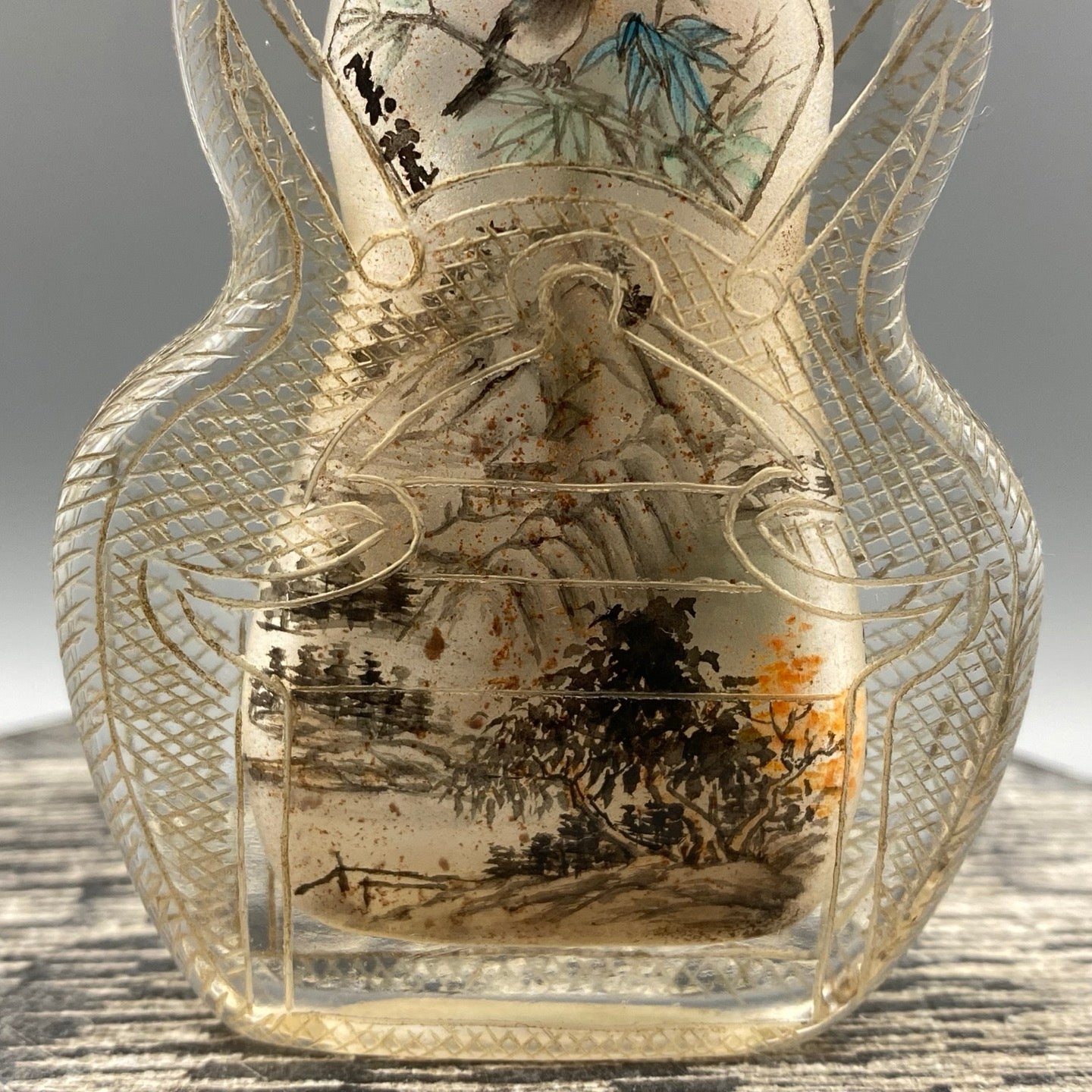 A1543 Old Chinese Crystal Inside Painting Live In Remote Mountains Design Snuff Bottle w Stopper