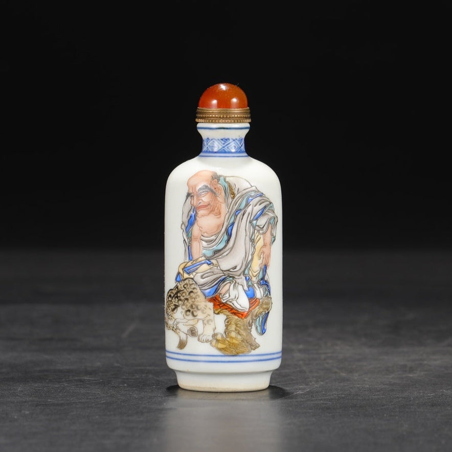 A1552 Chinese Famille Rose Arhat Design Porcelain Snuff Bottle