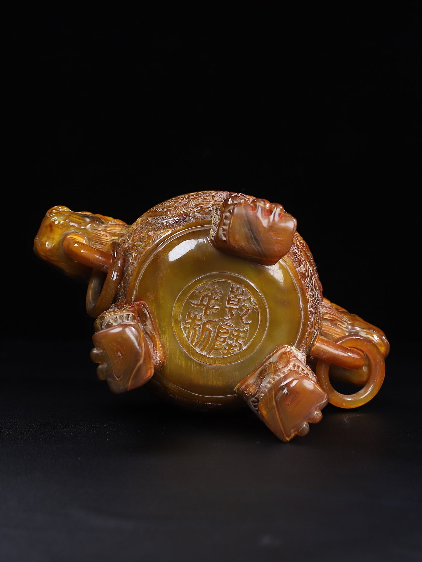 A1567 Vintage Ox Horn Carved 3 Leg Double Rings Incense Burner