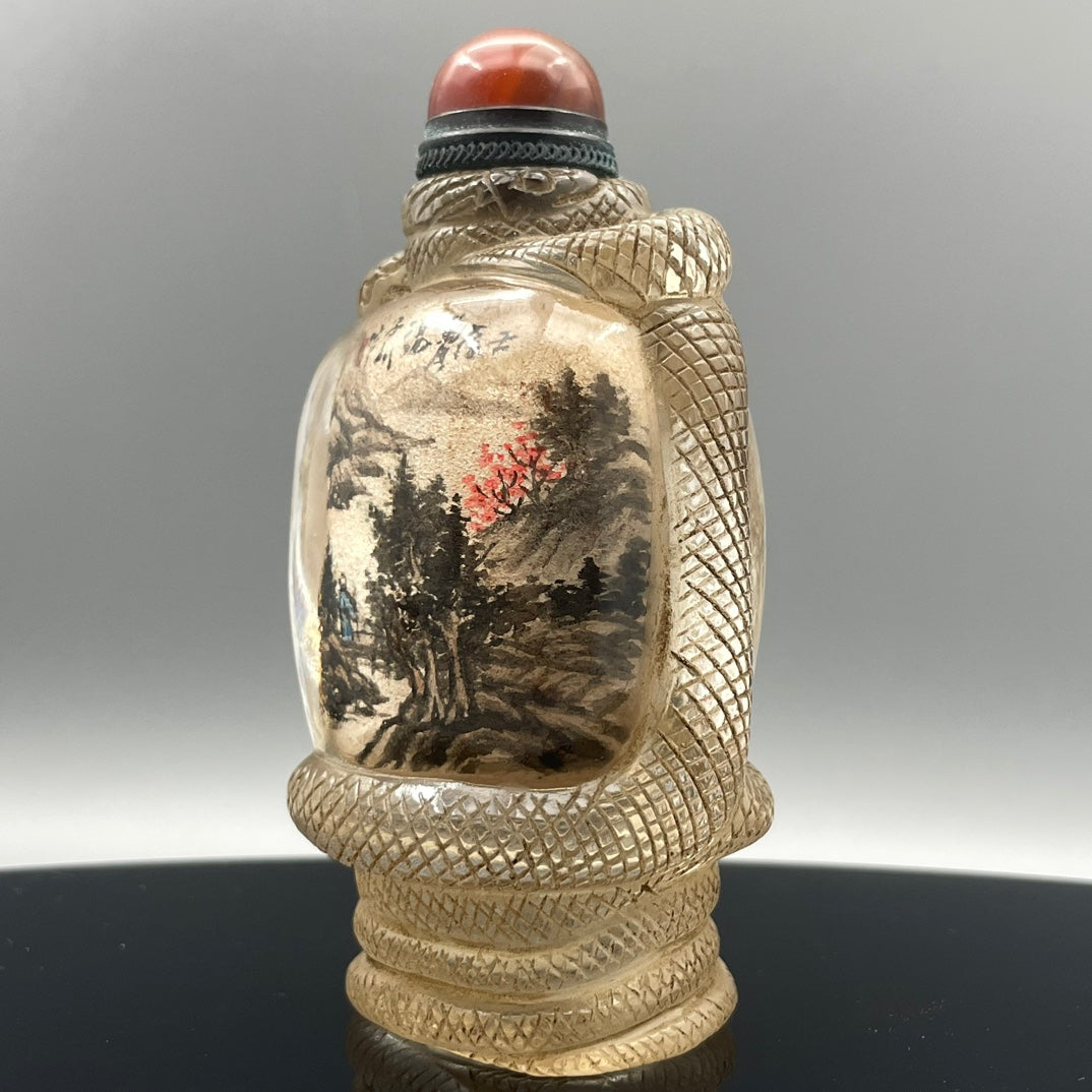 A1572 Old Chinese Peking Glass Inside Painting Mountain River Scene Design Snuff Bottle w Stopper