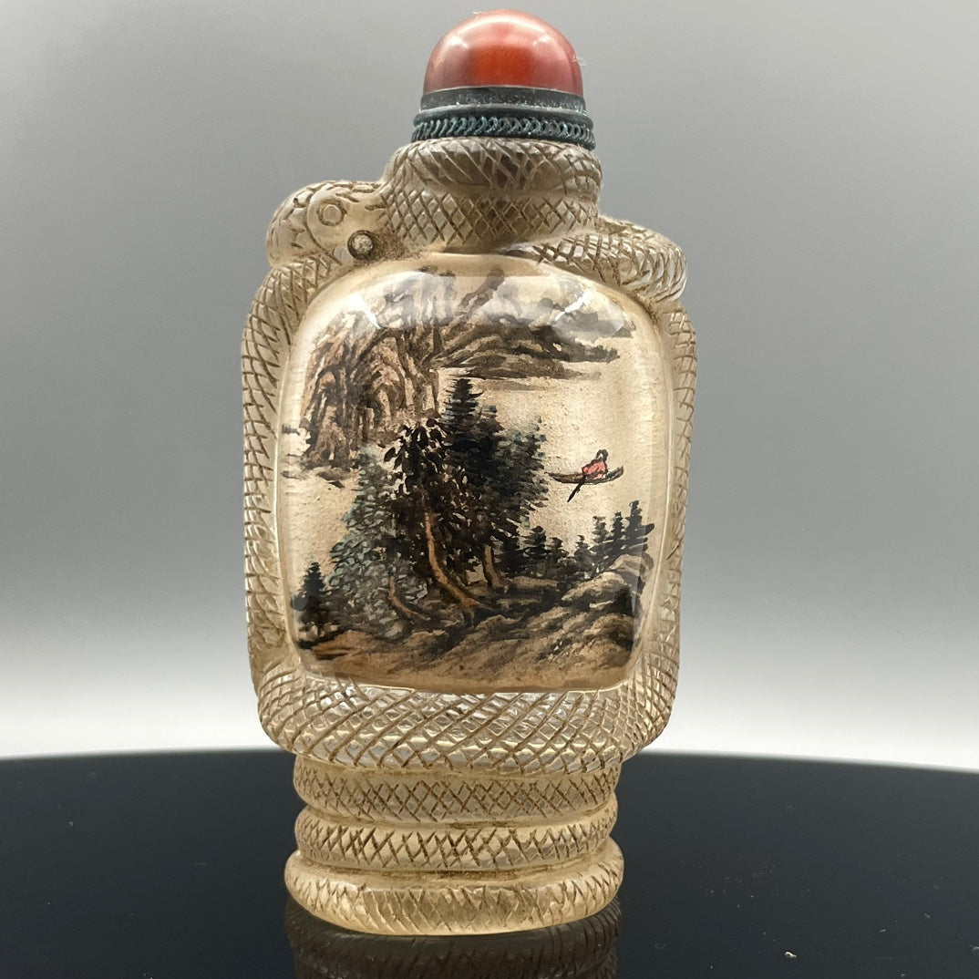 A1572 Old Chinese Peking Glass Inside Painting Mountain River Scene Design Snuff Bottle w Stopper