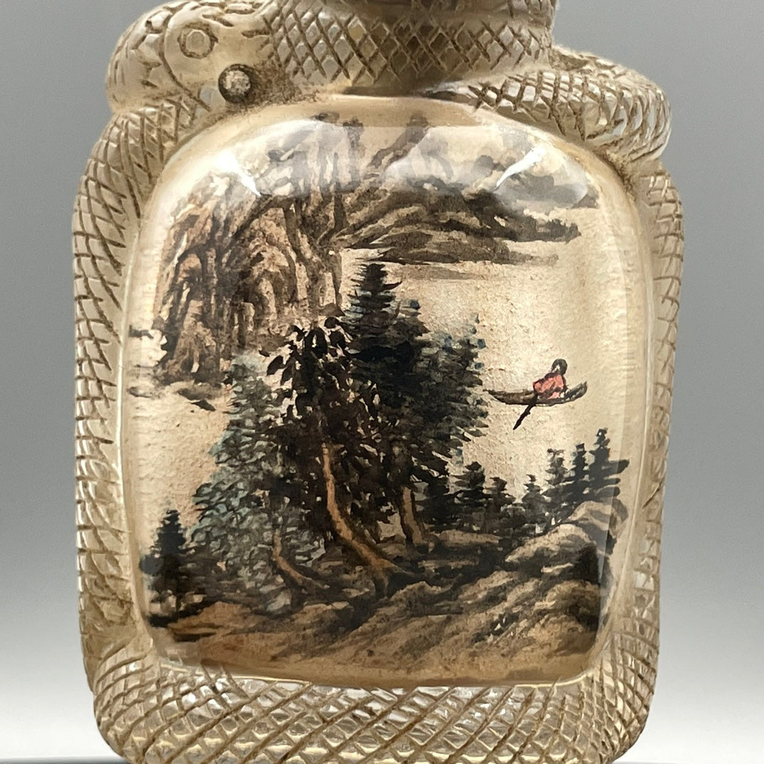 A1572 Old Chinese Peking Glass Inside Painting Mountain River Scene Design Snuff Bottle w Stopper