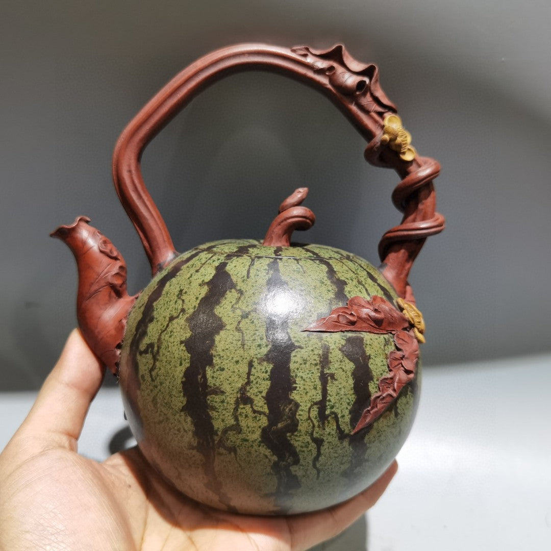 A1585 Chinese Yixing Zisha Watermelon Handle Teapot