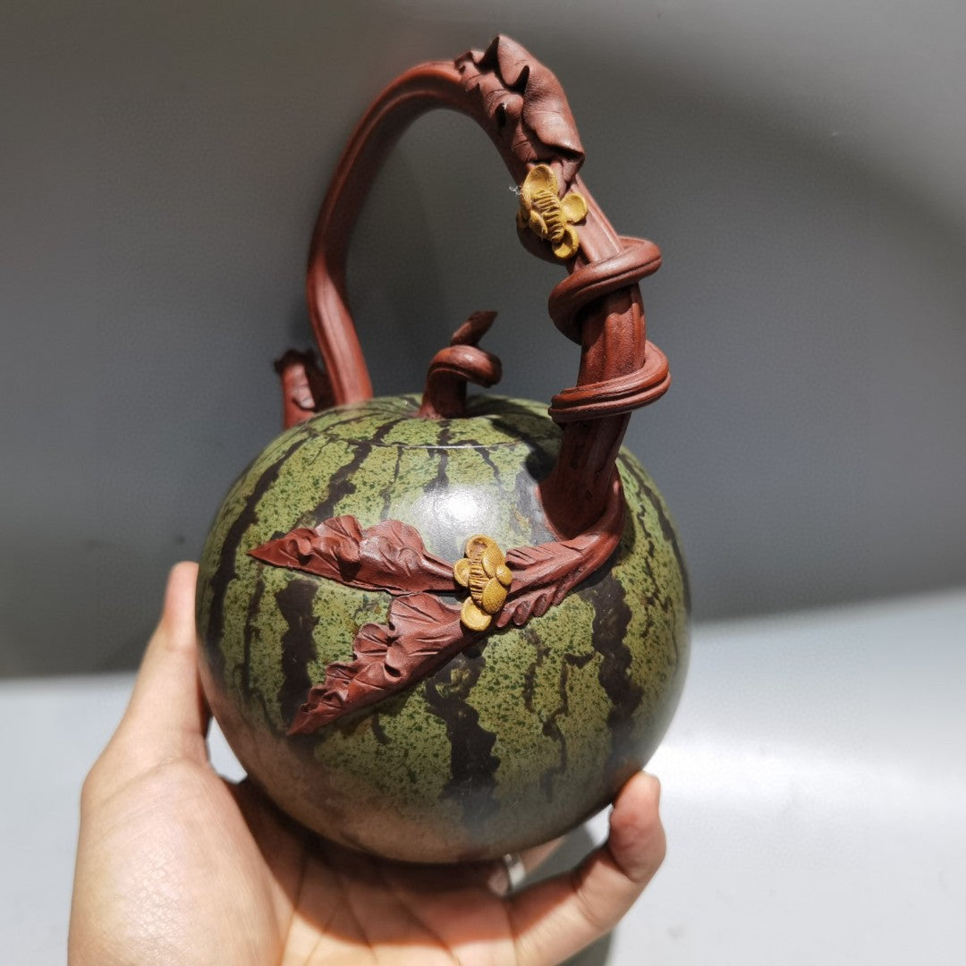 A1585 Chinese Yixing Zisha Watermelon Handle Teapot