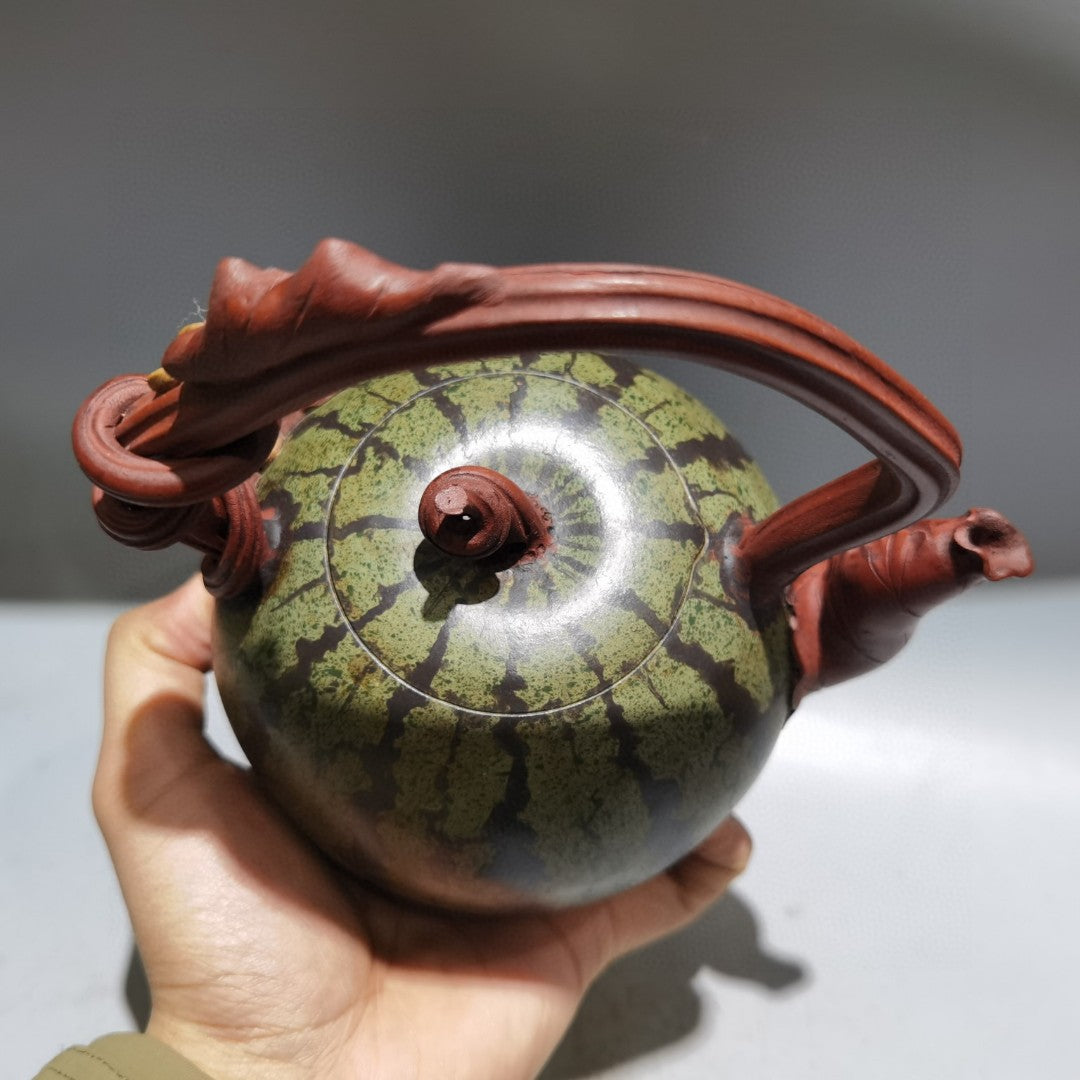 A1585 Chinese Yixing Zisha Watermelon Handle Teapot