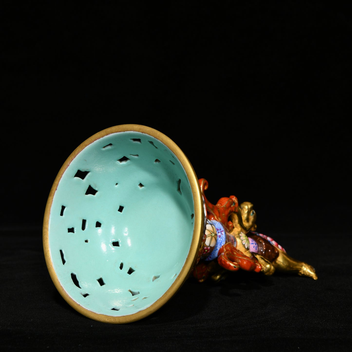 A1592 A Pair Superb Chinese Qing Dynasty Gilt Gold Famille Rose Clouds Dragon Design Porcelain Incense Burner