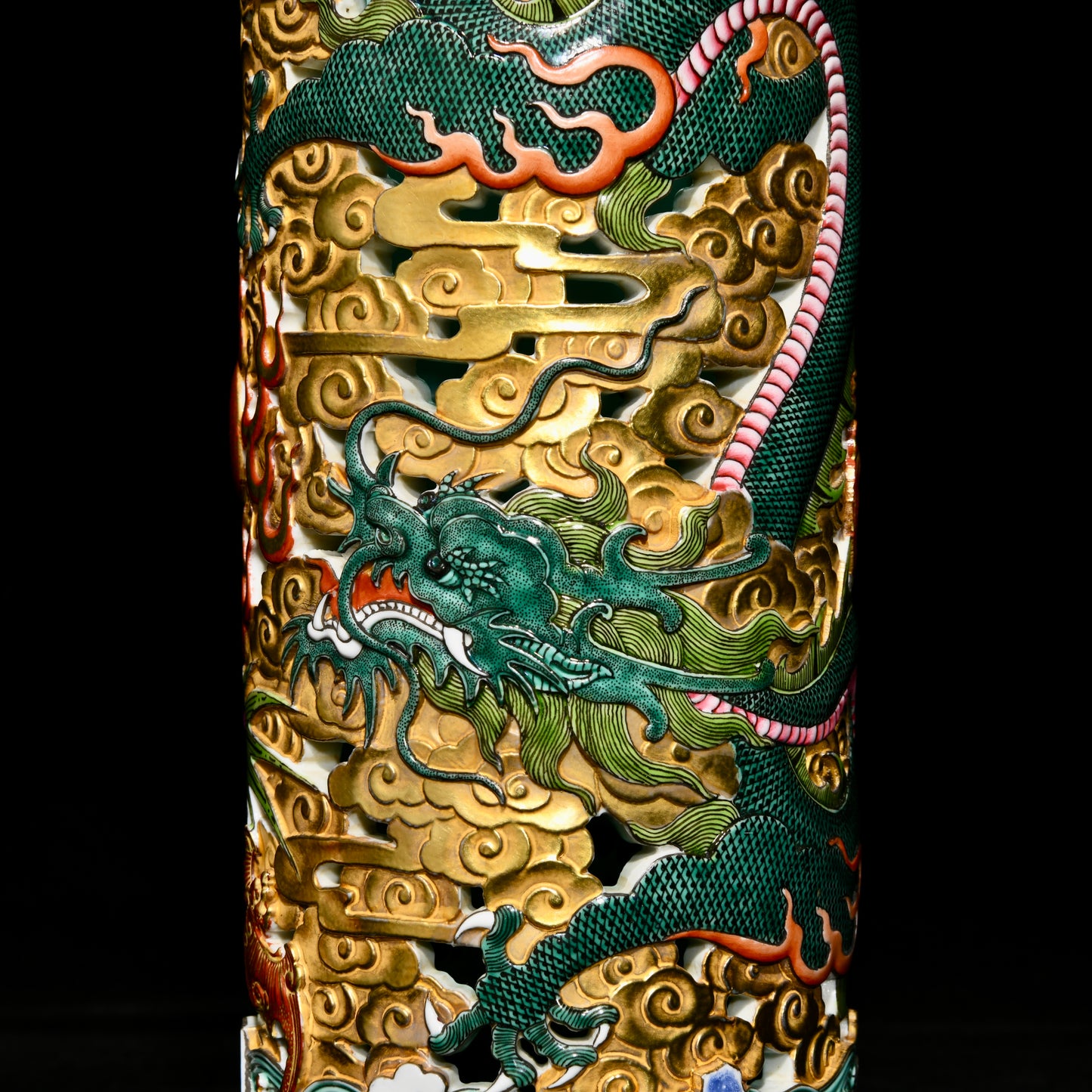A1592 A Pair Superb Chinese Qing Dynasty Gilt Gold Famille Rose Clouds Dragon Design Porcelain Incense Burner