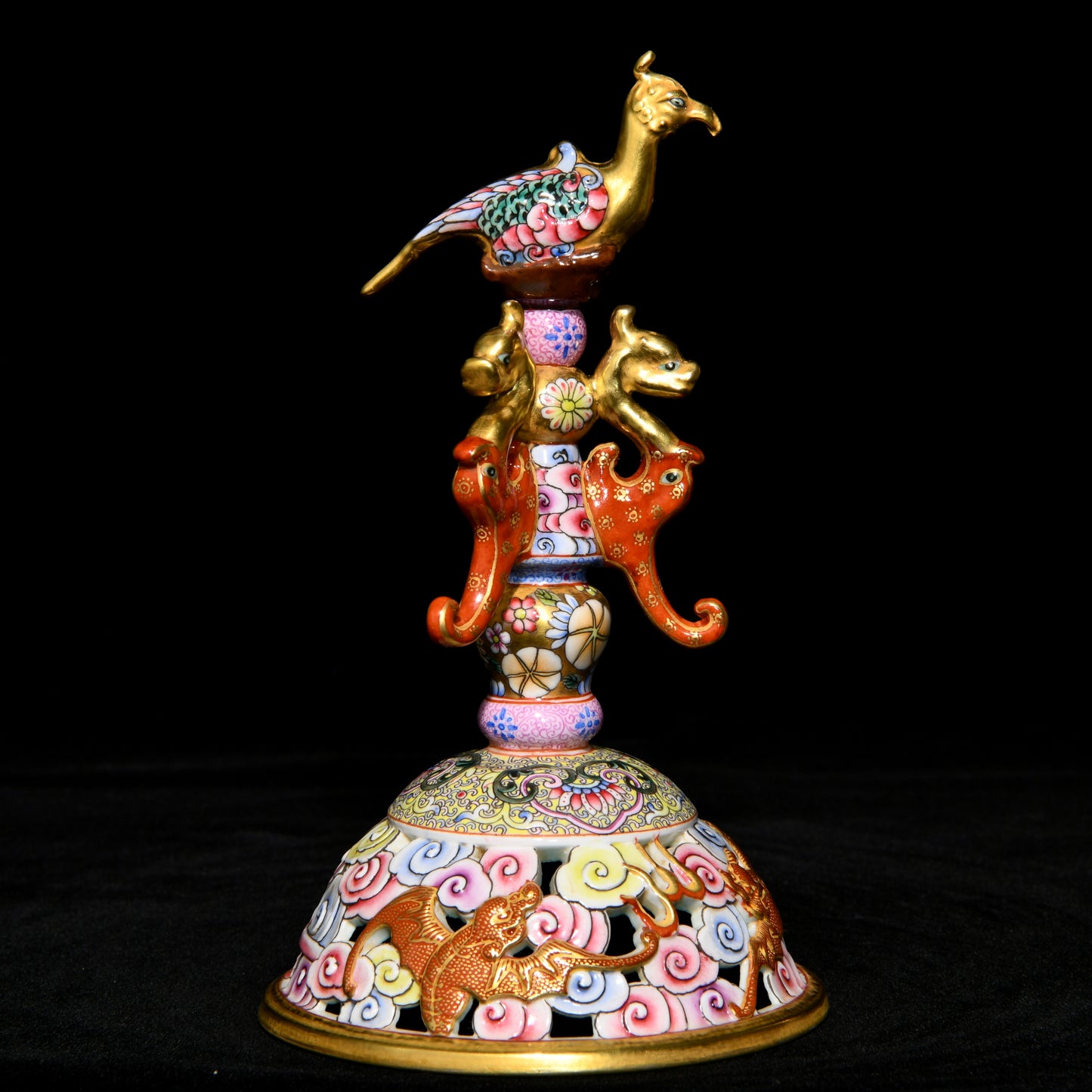 A1592 A Pair Superb Chinese Qing Dynasty Gilt Gold Famille Rose Clouds Dragon Design Porcelain Incense Burner