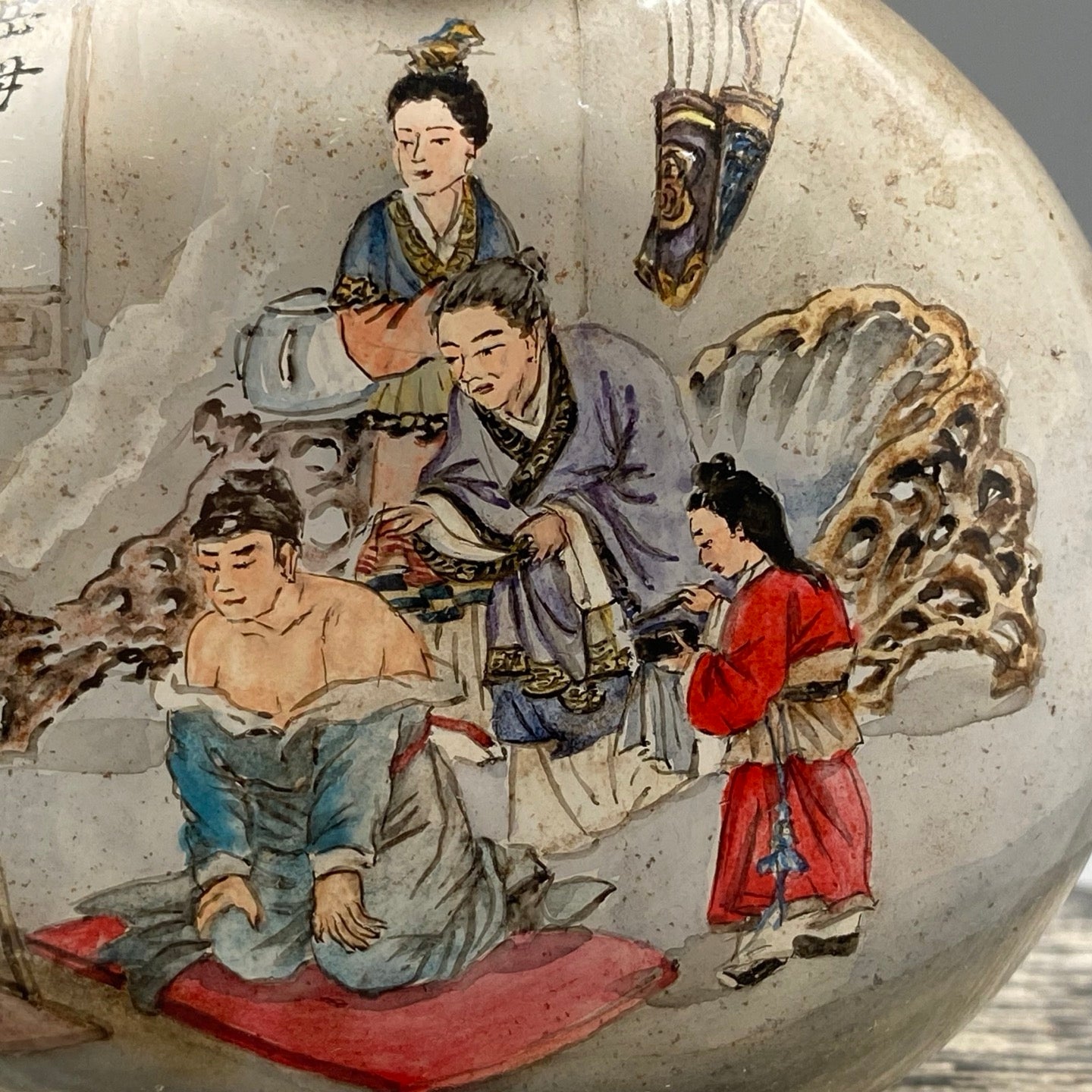 A1629 Old Chinese Peking Glass Inside Painting Figure Design Snuff Bottle w Stopper