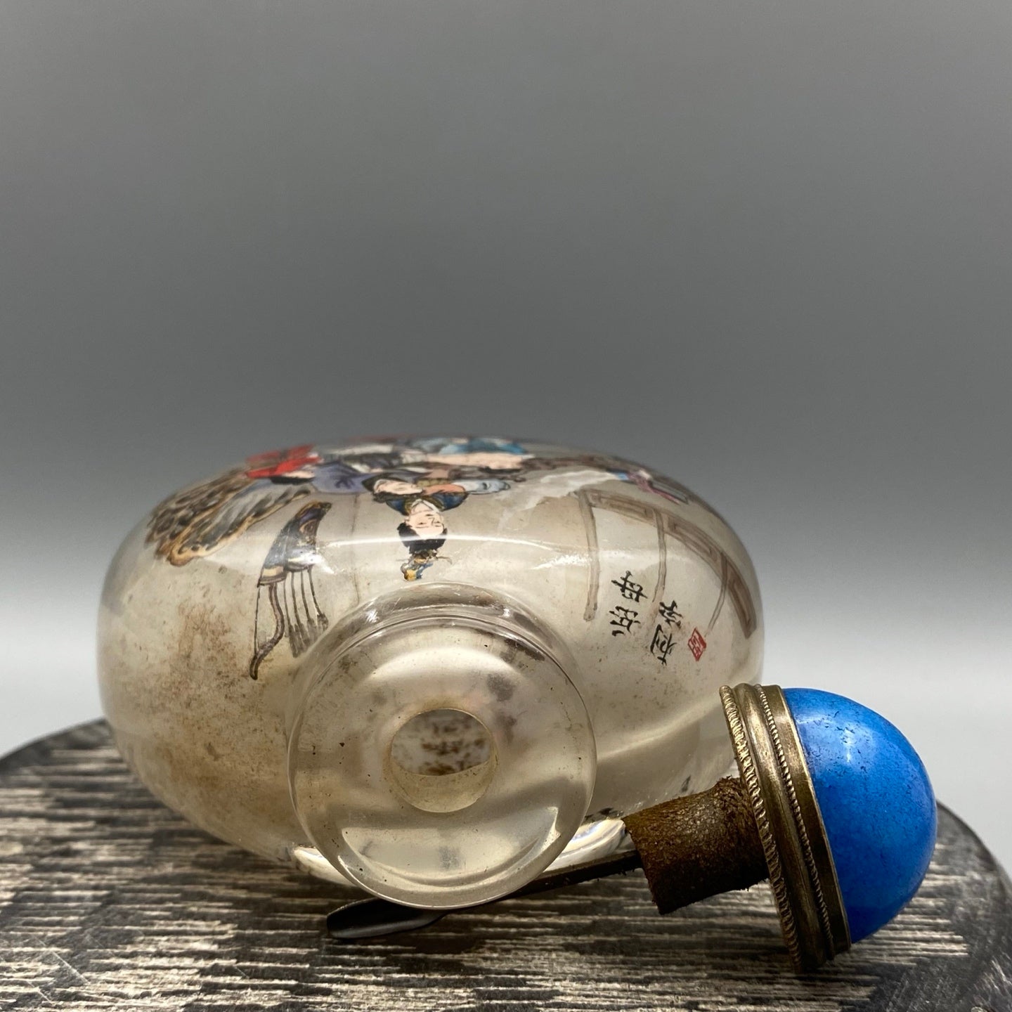 A1629 Old Chinese Peking Glass Inside Painting Figure Design Snuff Bottle w Stopper