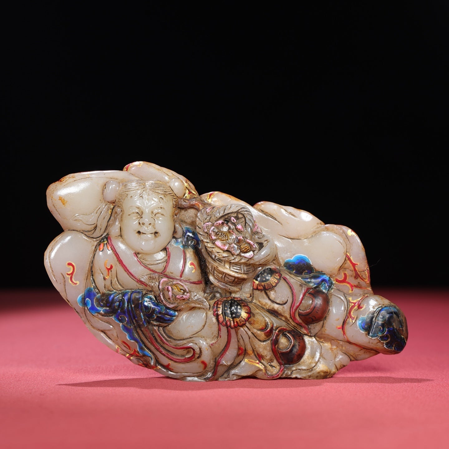 A1642 A Set Chinese Hetian Jade Colored Drawing Eight Taoism Deity Statues
