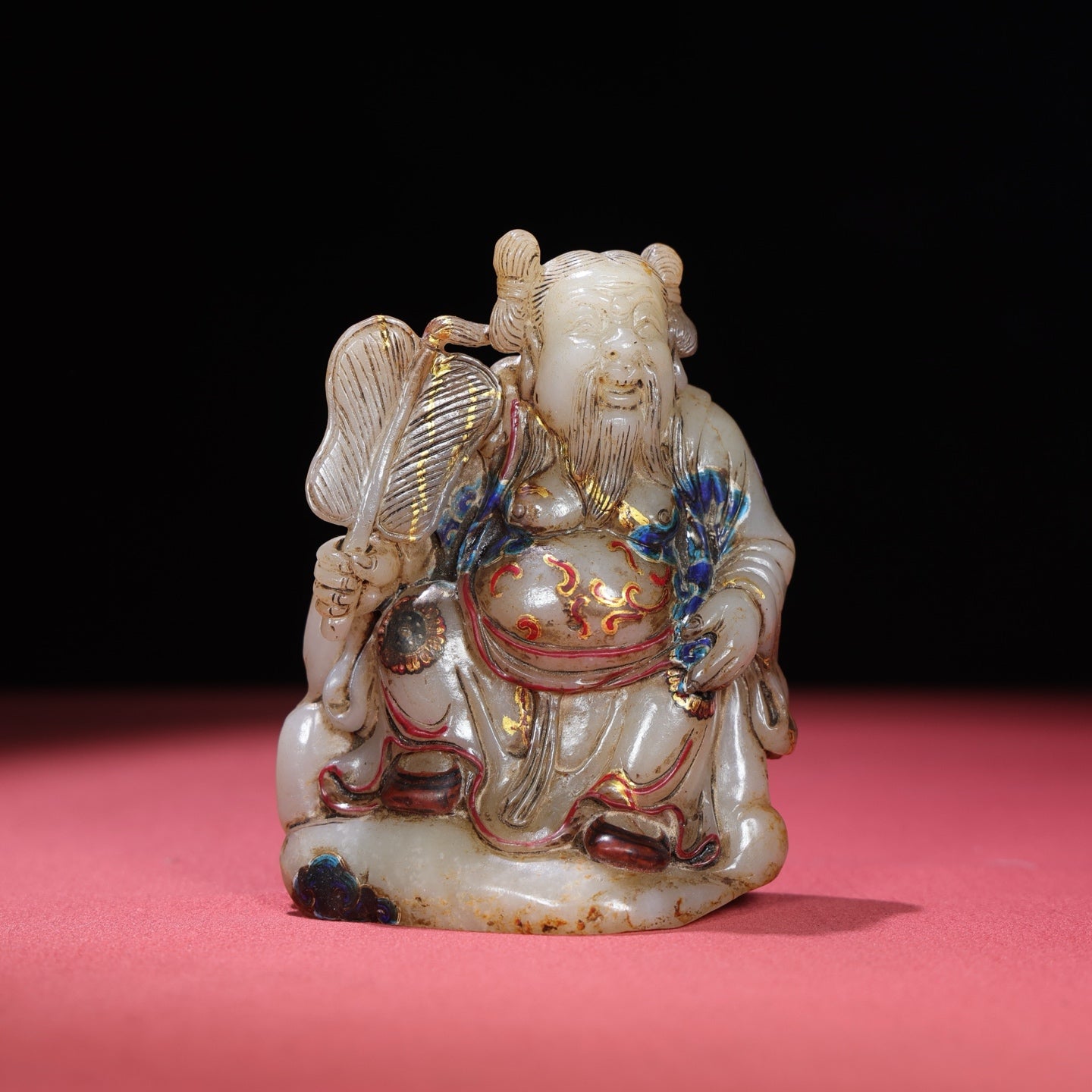 A1642 A Set Chinese Hetian Jade Colored Drawing Eight Taoism Deity Statues