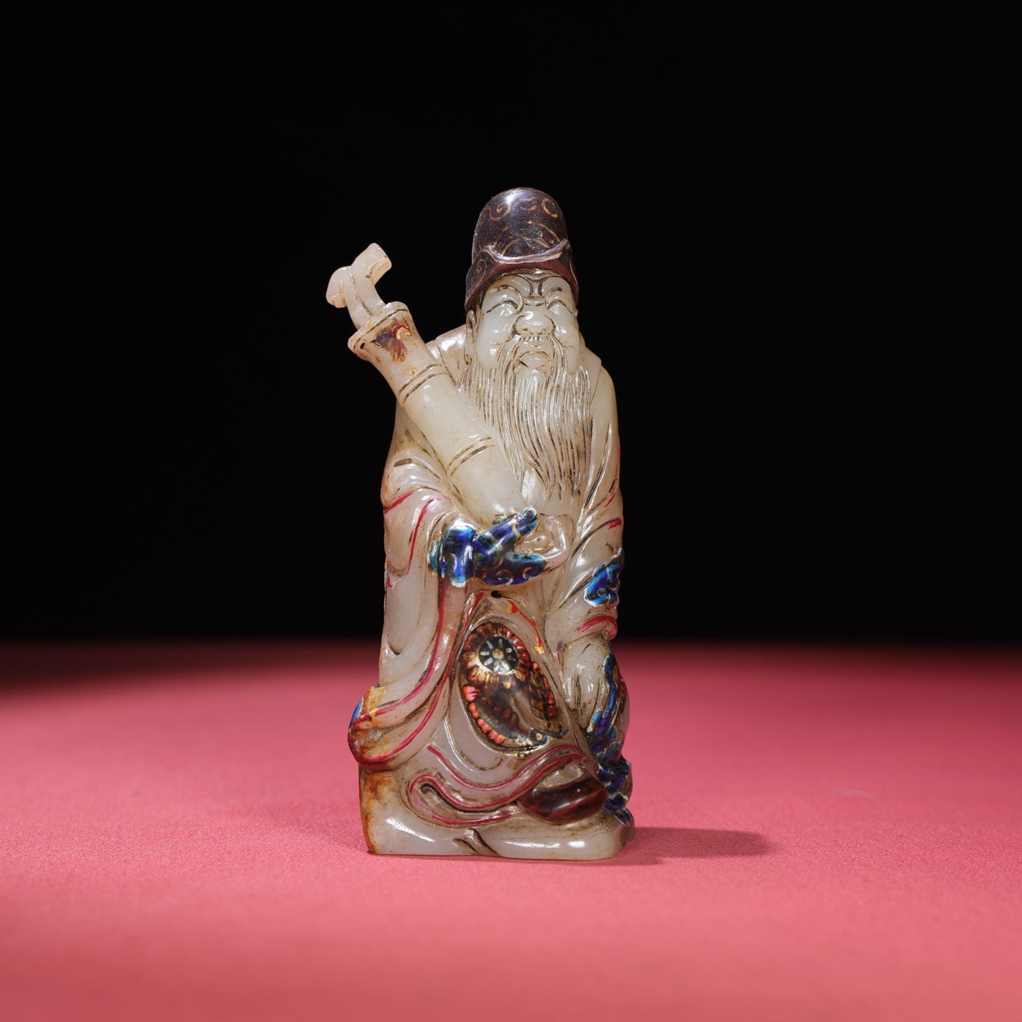 A1642 A Set Chinese Hetian Jade Colored Drawing Eight Taoism Deity Statues