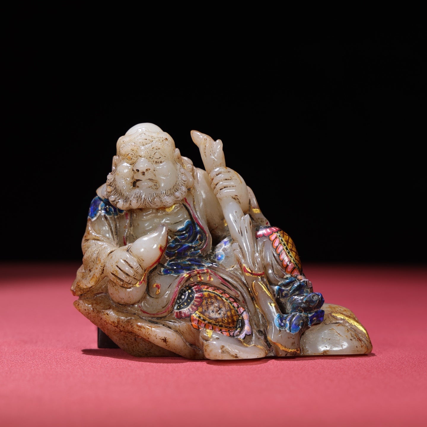 A1642 A Set Chinese Hetian Jade Colored Drawing Eight Taoism Deity Statues