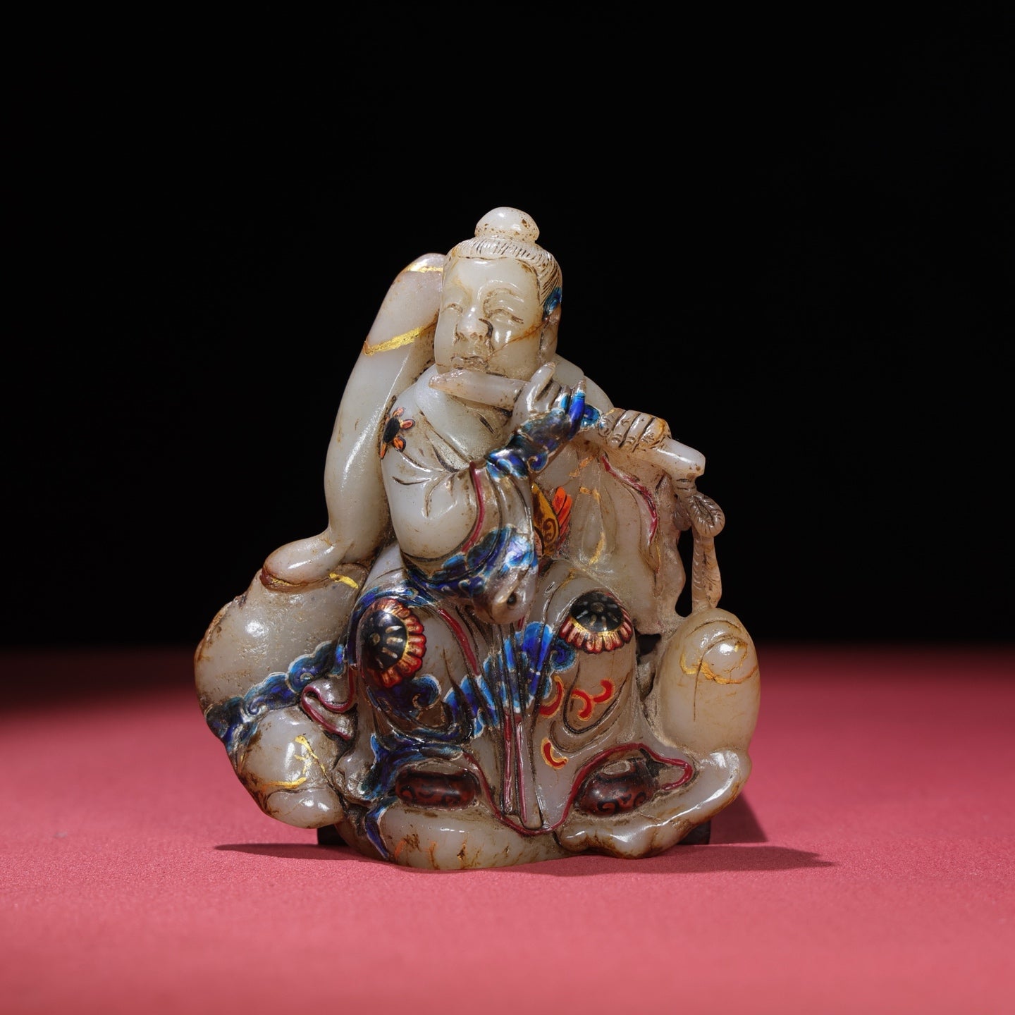 A1642 A Set Chinese Hetian Jade Colored Drawing Eight Taoism Deity Statues