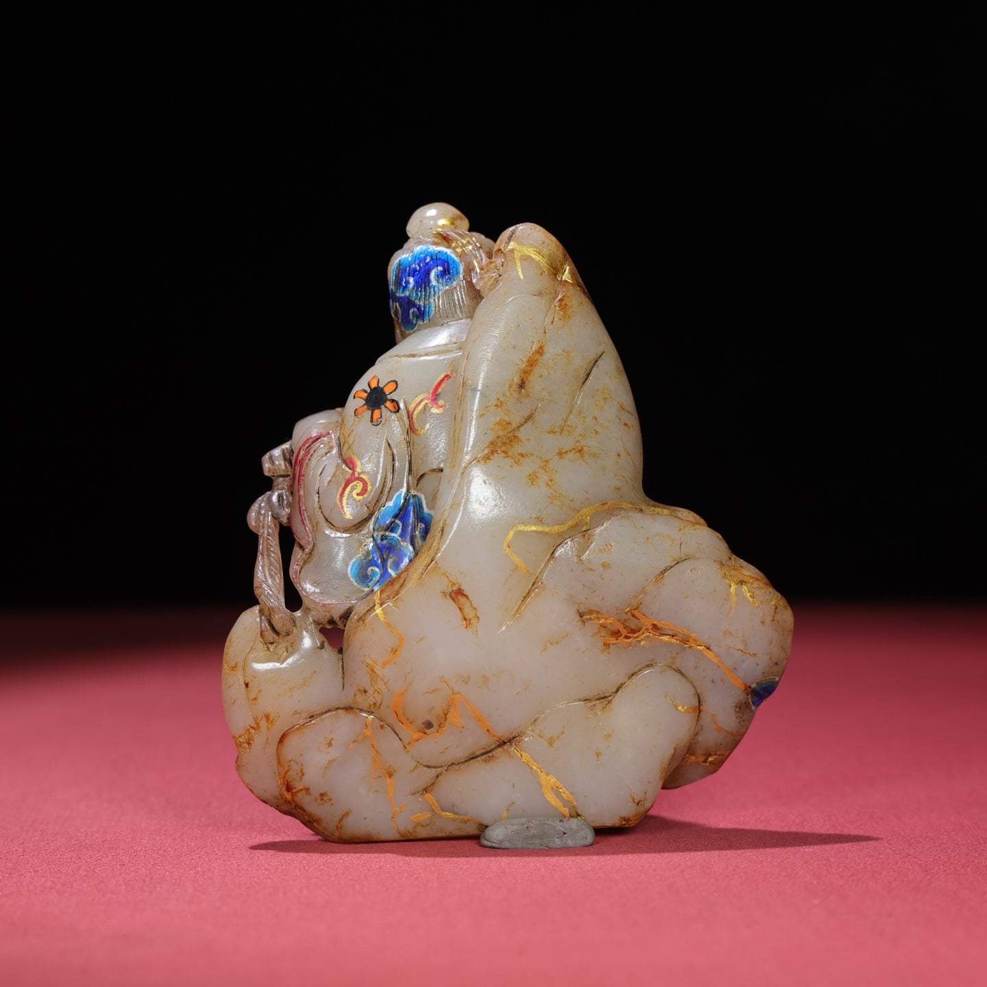 A1642 A Set Chinese Hetian Jade Colored Drawing Eight Taoism Deity Statues