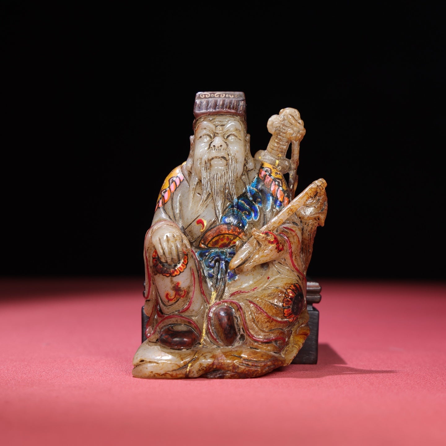 A1642 A Set Chinese Hetian Jade Colored Drawing Eight Taoism Deity Statues