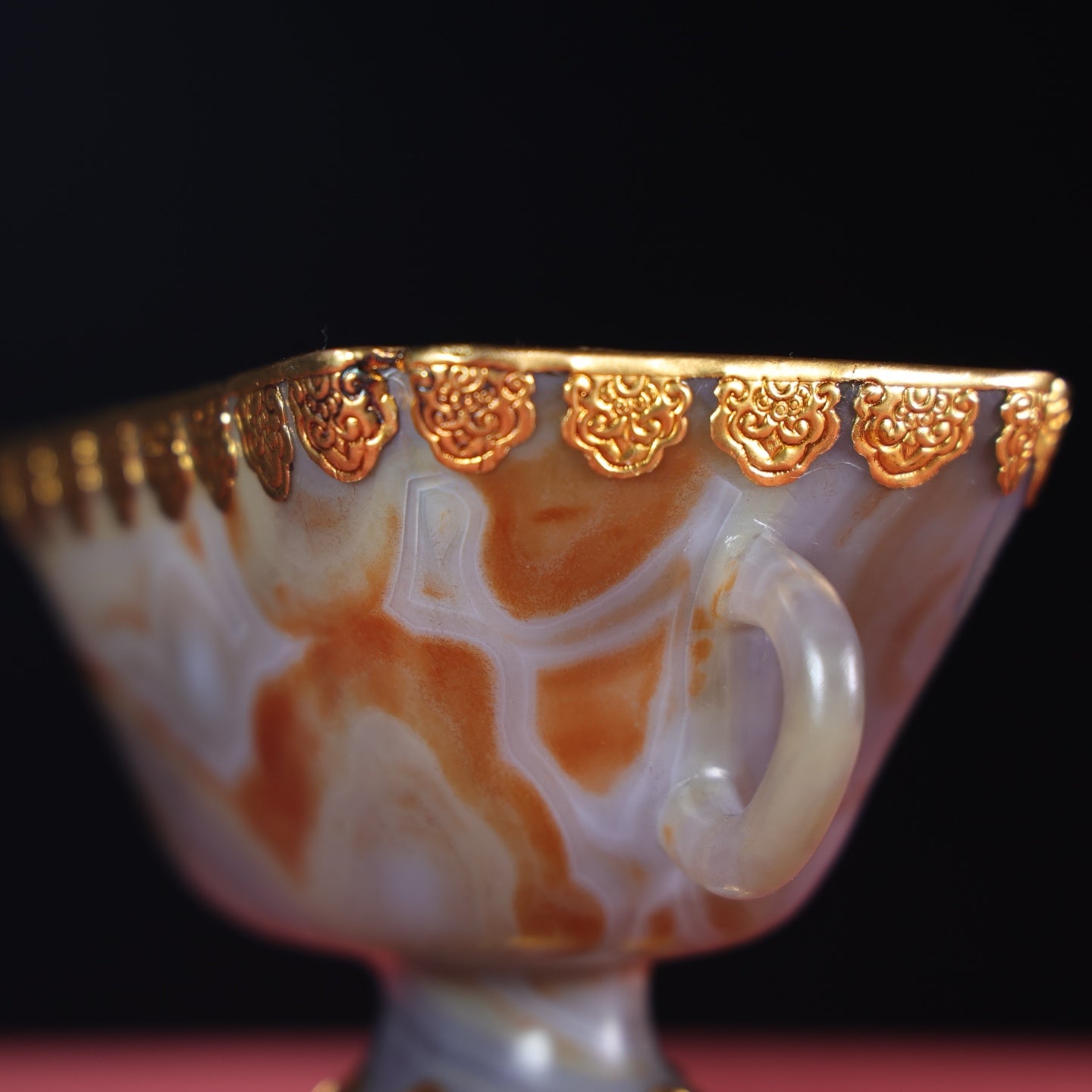 A1645 Chinese Inlaying Gold Edge Agate Double Ear Cup
