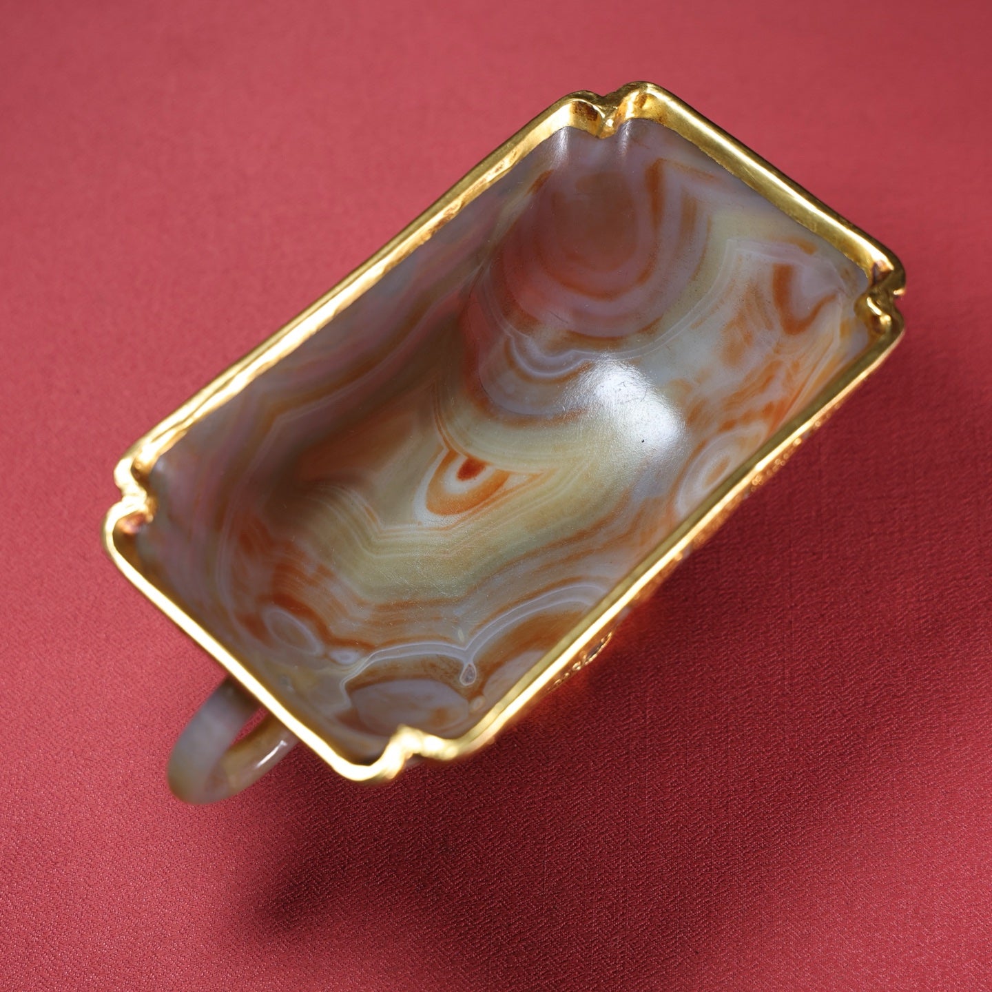A1645 Chinese Inlaying Gold Edge Agate Double Ear Cup