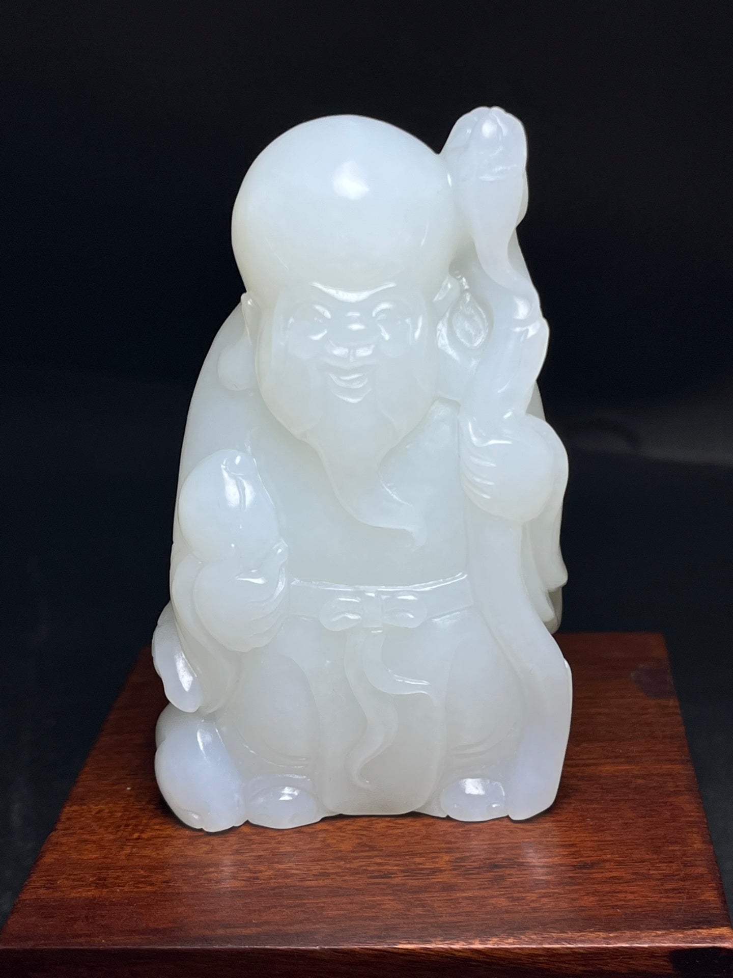 A1646 Superb Chinese Hetian Jade Carved Longevity Taoism Deity Statue