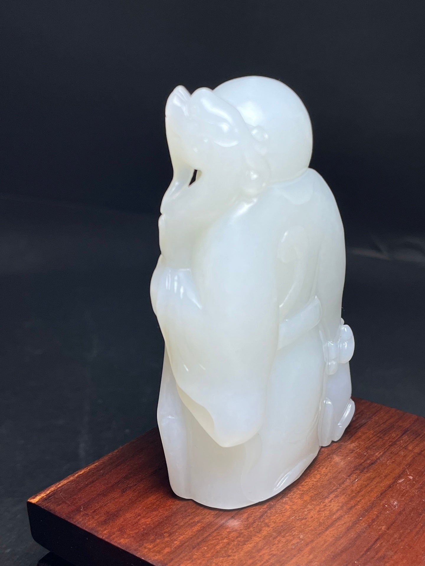 A1646 Superb Chinese Hetian Jade Carved Longevity Taoism Deity Statue