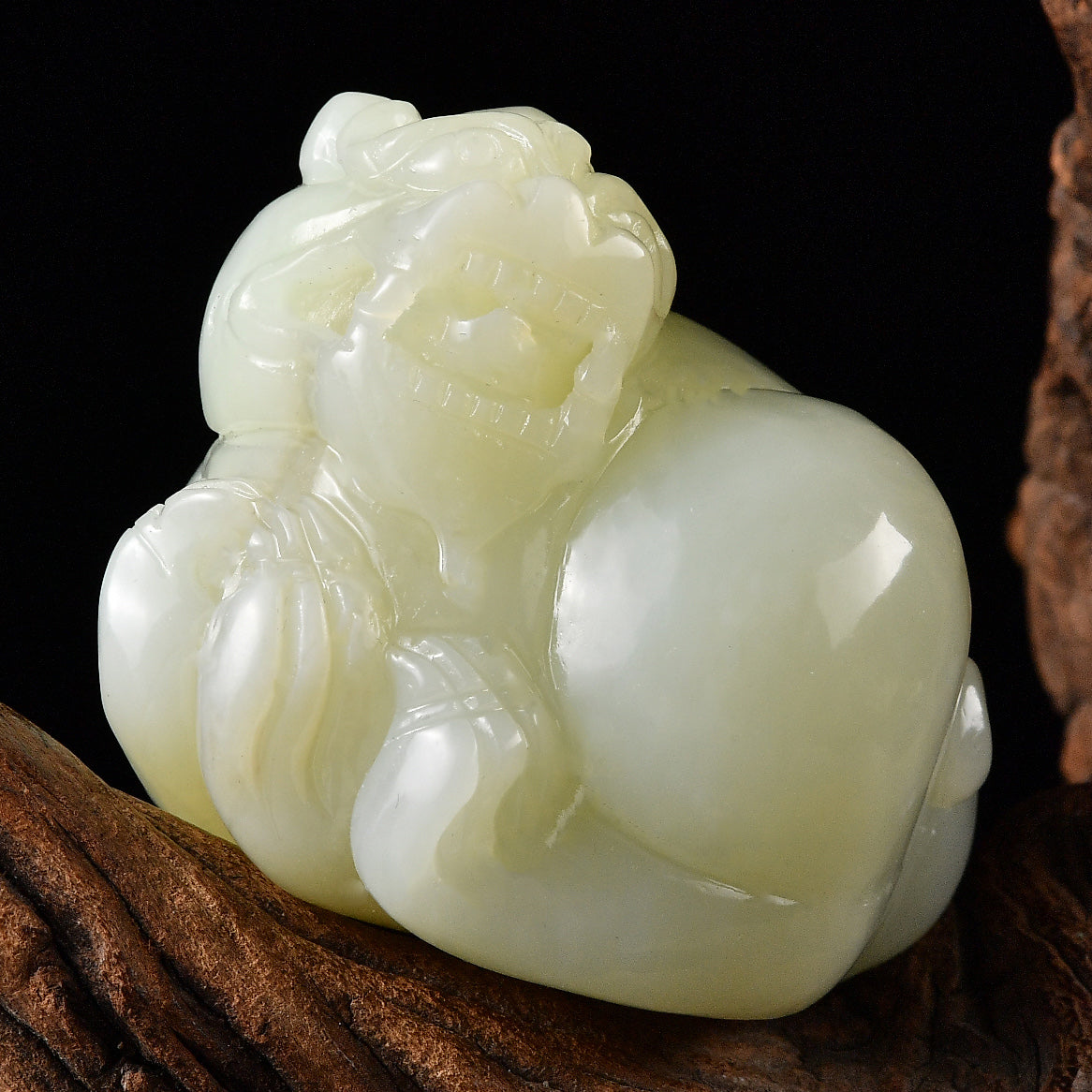 A1649 Superb Chinese Hetian Jade Carved Fortune Pixiu Statue w Certificate