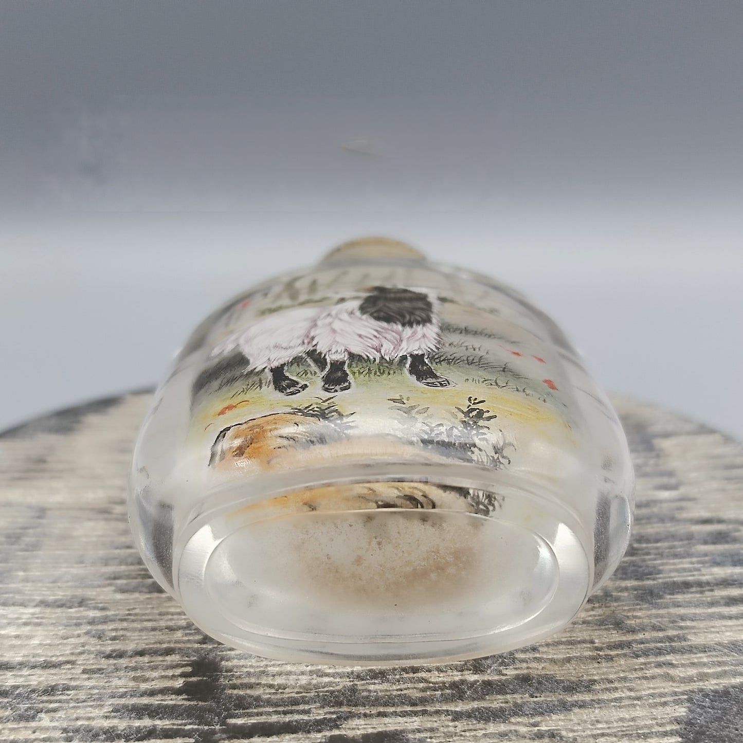 A1654 Old Chinese Peking Glass Inside Painting Fortune Sheep Design Snuff Bottle w Stopper