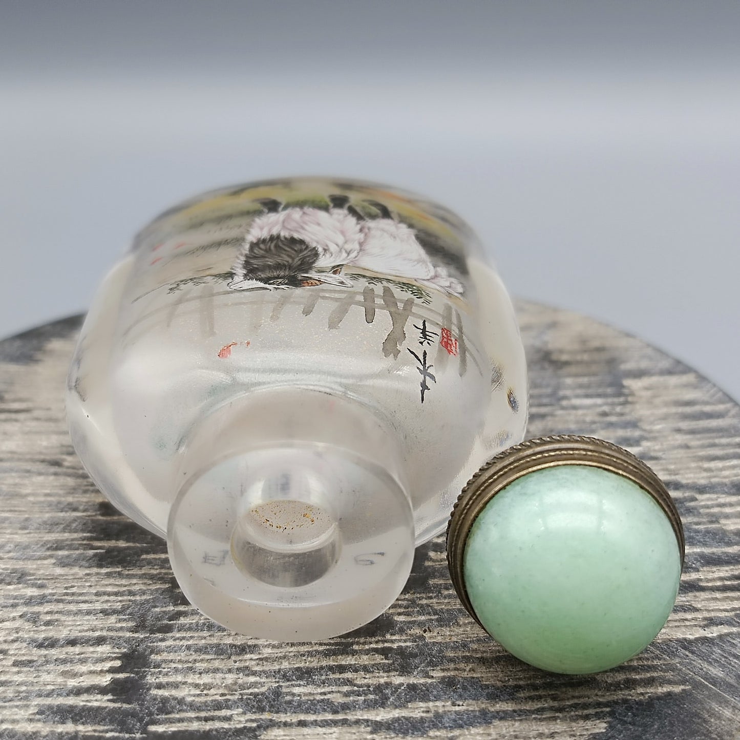 A1654 Old Chinese Peking Glass Inside Painting Fortune Sheep Design Snuff Bottle w Stopper