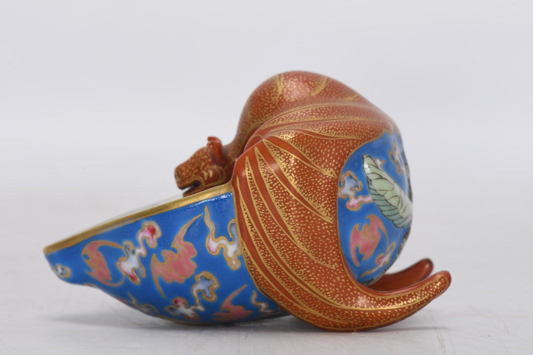 A1656 Chinese Gilt Gold Famille Rose Fortune Bat Brush Washer