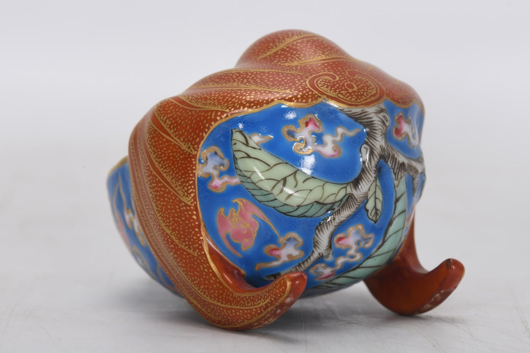 A1656 Chinese Gilt Gold Famille Rose Fortune Bat Brush Washer