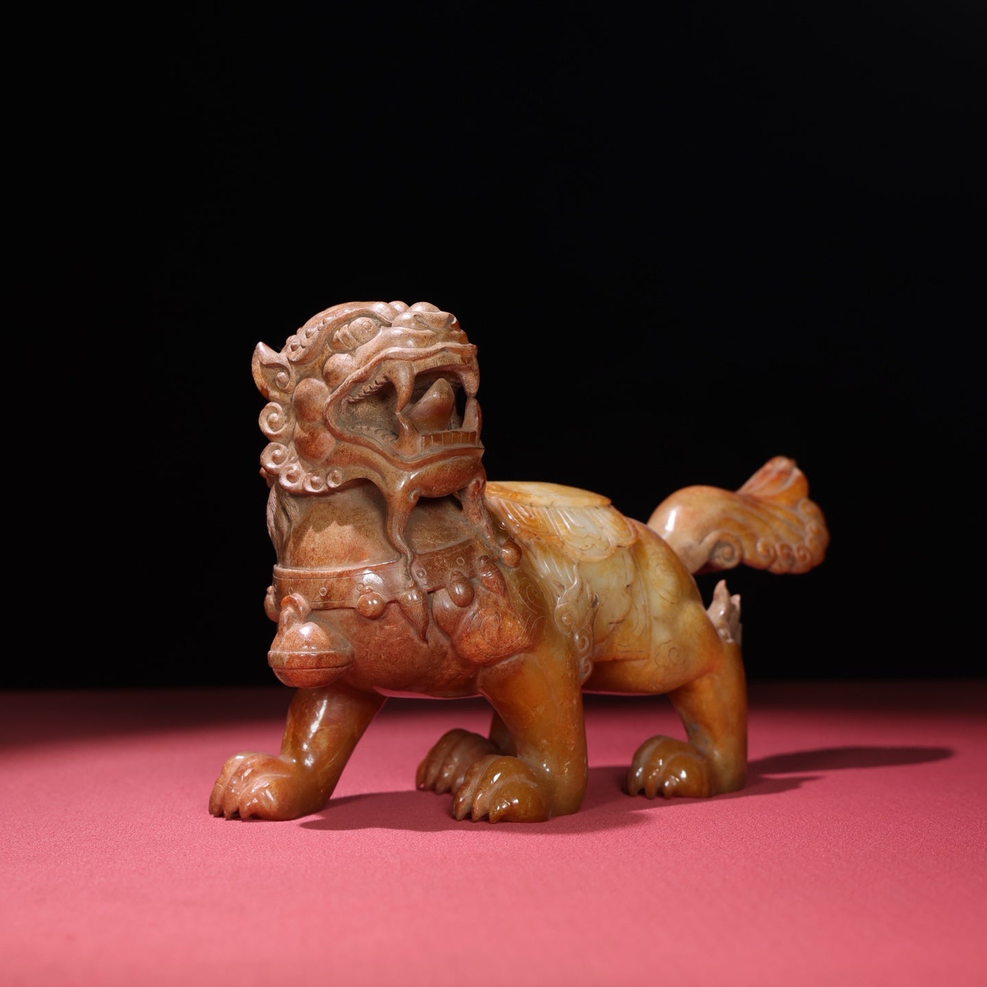 A1657 Superb Vintage Chinese Hetian Jade Carved Fortune Lion Statues