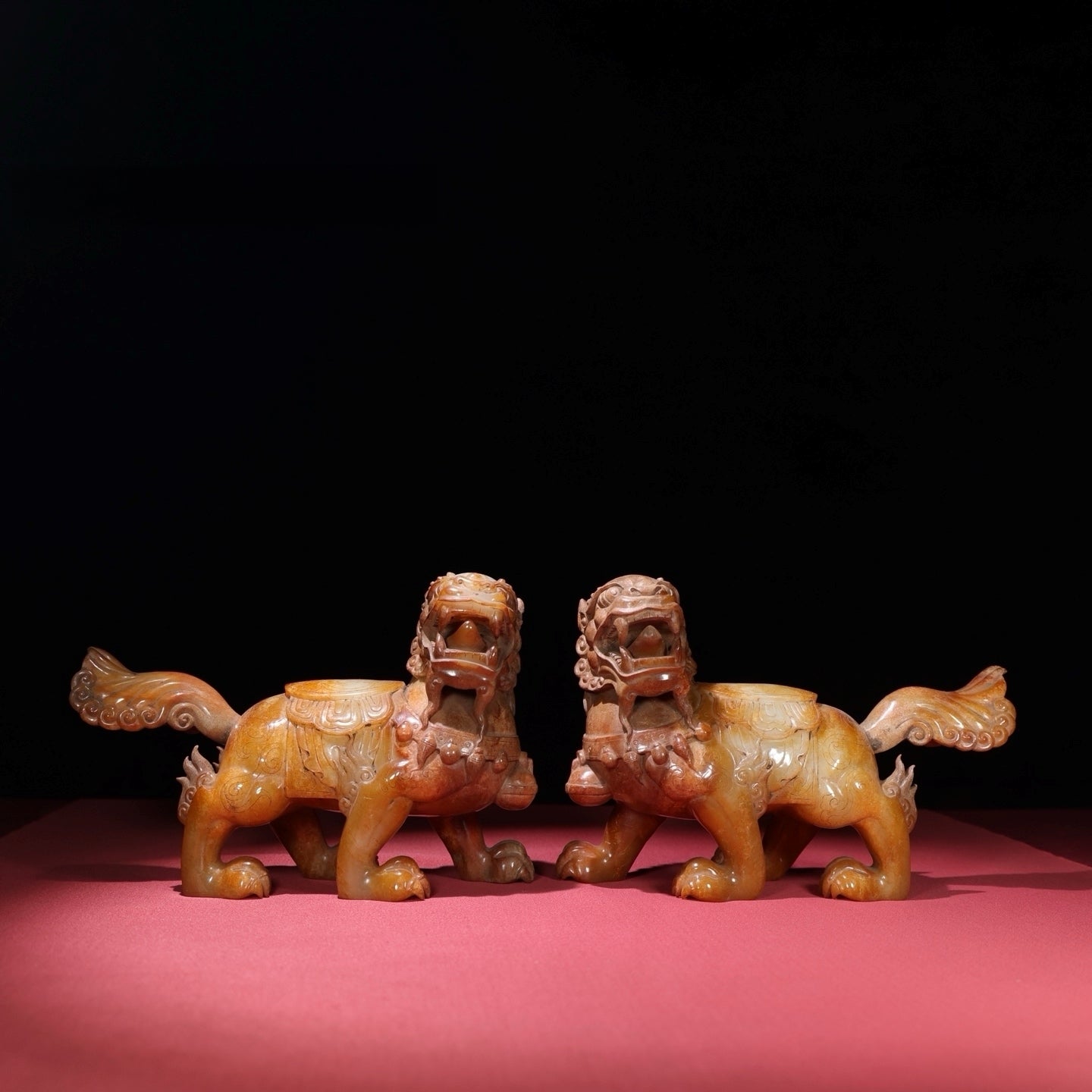 A1657 Superb Vintage Chinese Hetian Jade Carved Fortune Lion Statues