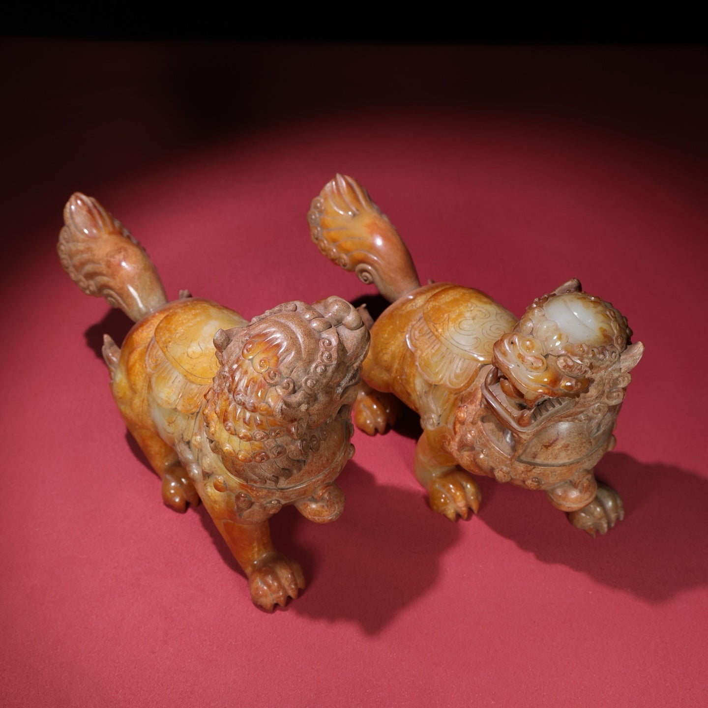 A1657 Superb Vintage Chinese Hetian Jade Carved Fortune Lion Statues