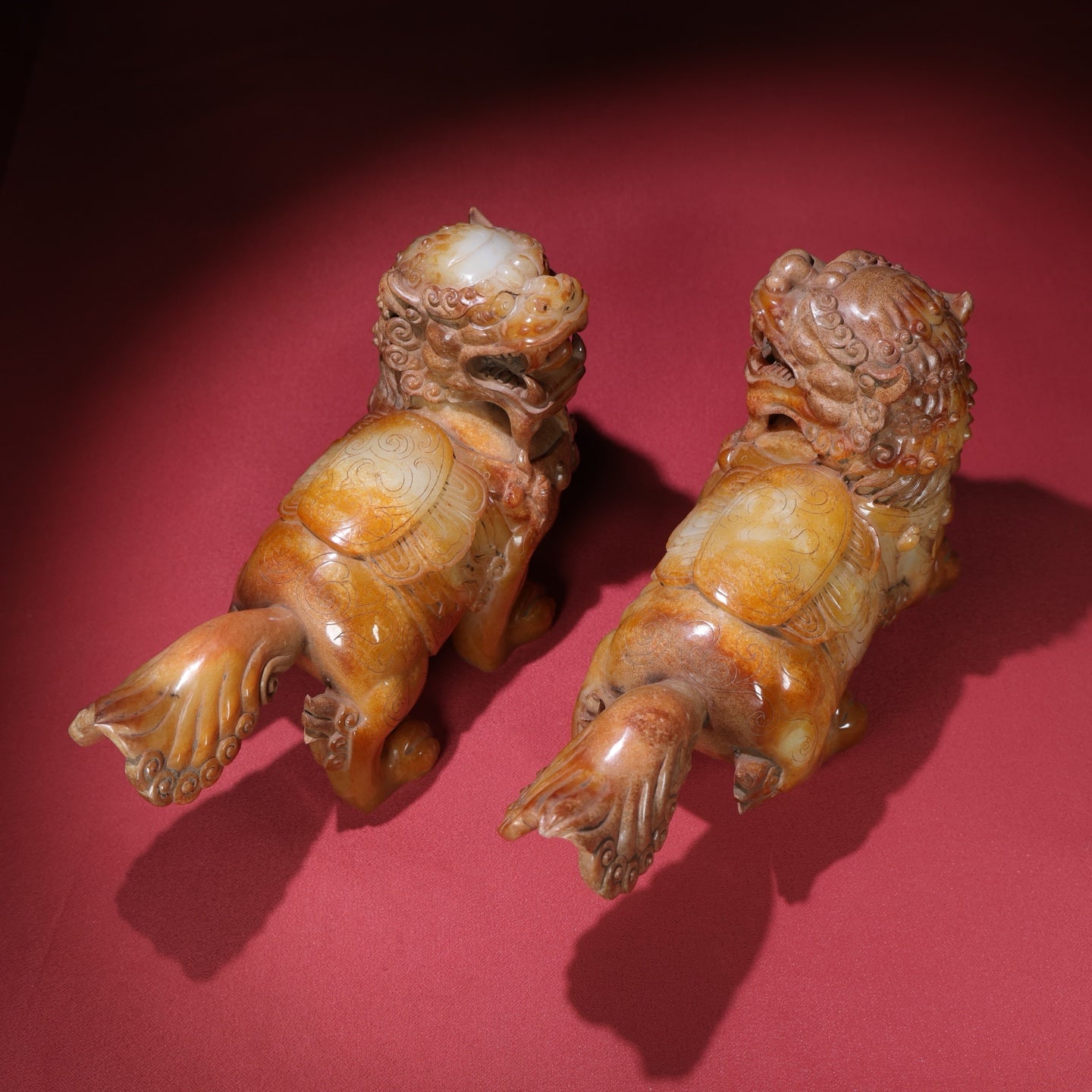 A1657 Superb Vintage Chinese Hetian Jade Carved Fortune Lion Statues