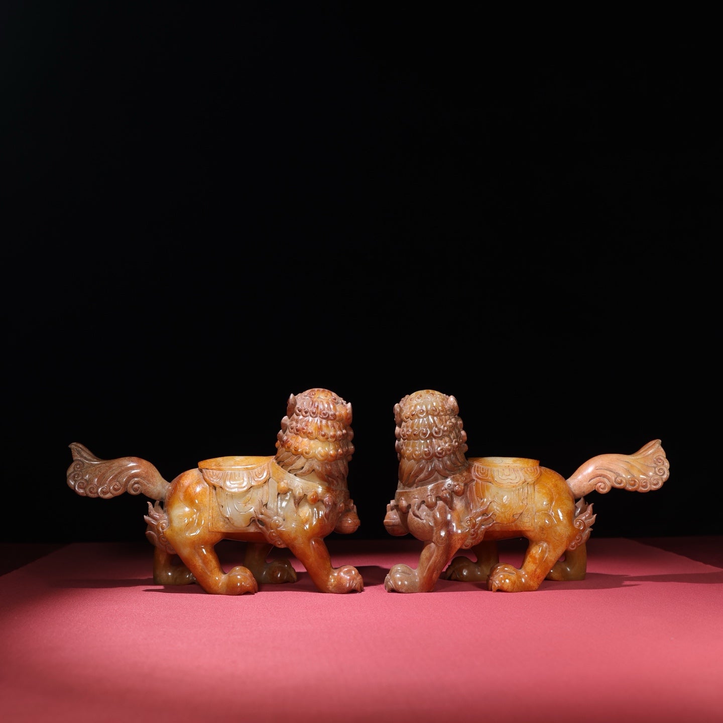 A1657 Superb Vintage Chinese Hetian Jade Carved Fortune Lion Statues