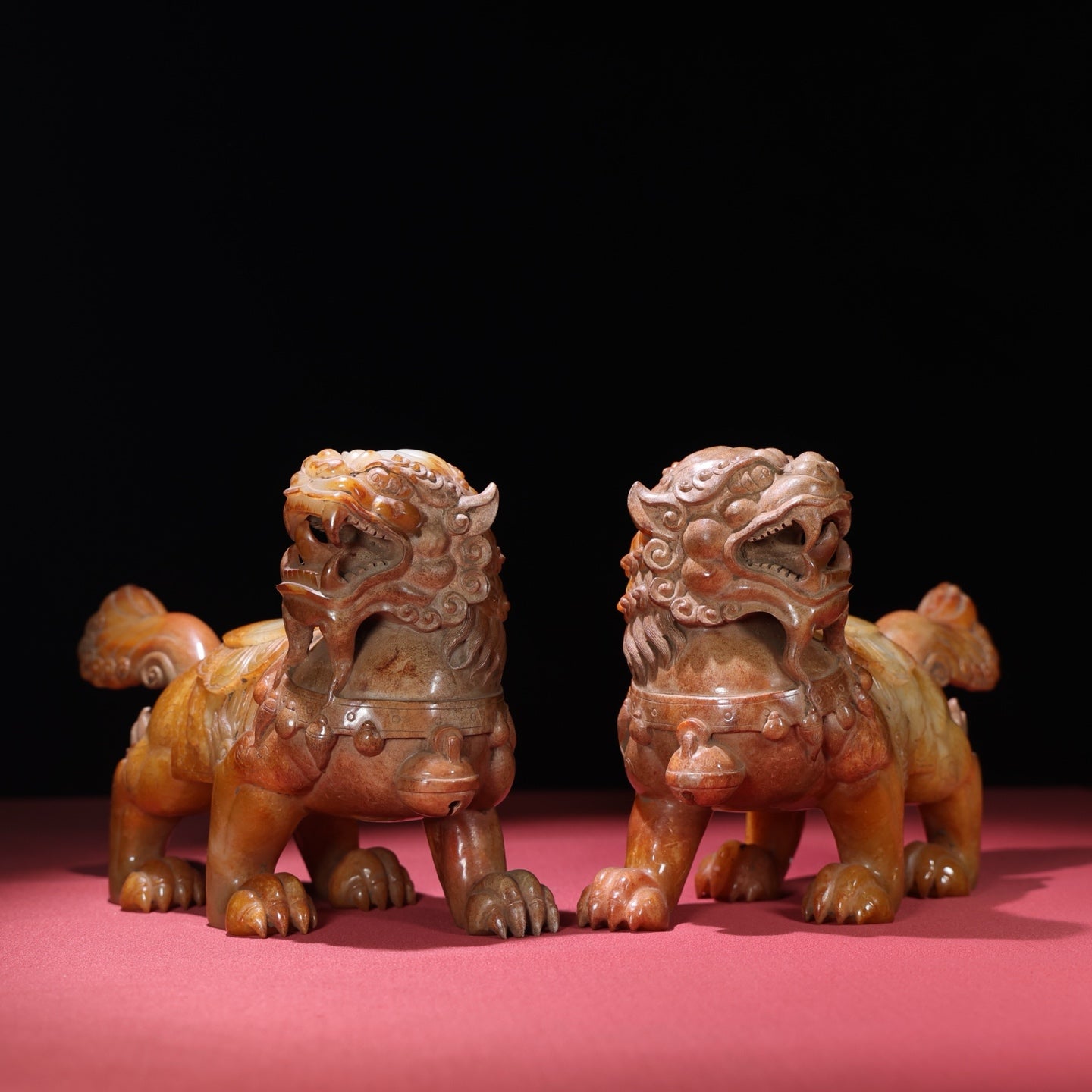 A1657 Superb Vintage Chinese Hetian Jade Carved Fortune Lion Statues