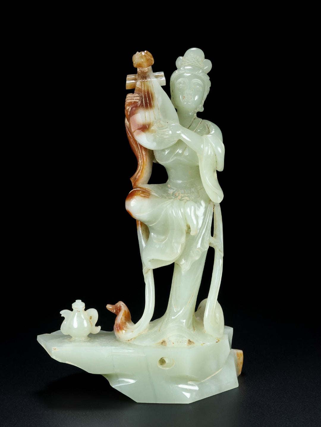 A1663 Superb Chinese Hetian Jade Carved Beautiful Woman Statue