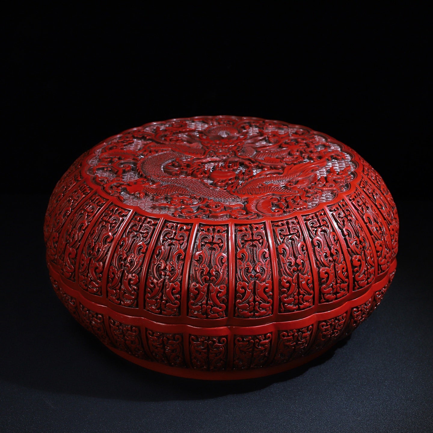 A1666 Chinese Red Lacquerware Low Relief Fortune Dragon Jewellery Box