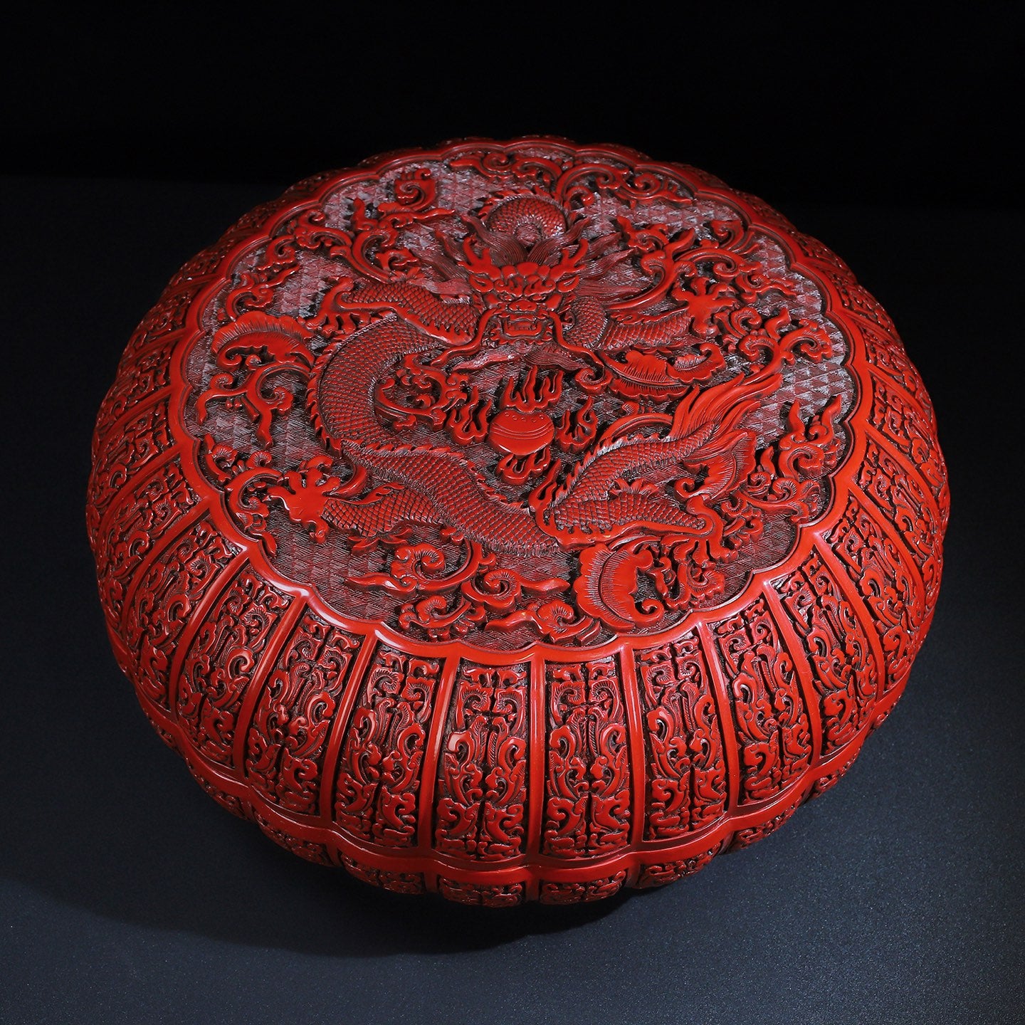 A1666 Chinese Red Lacquerware Low Relief Fortune Dragon Jewellery Box