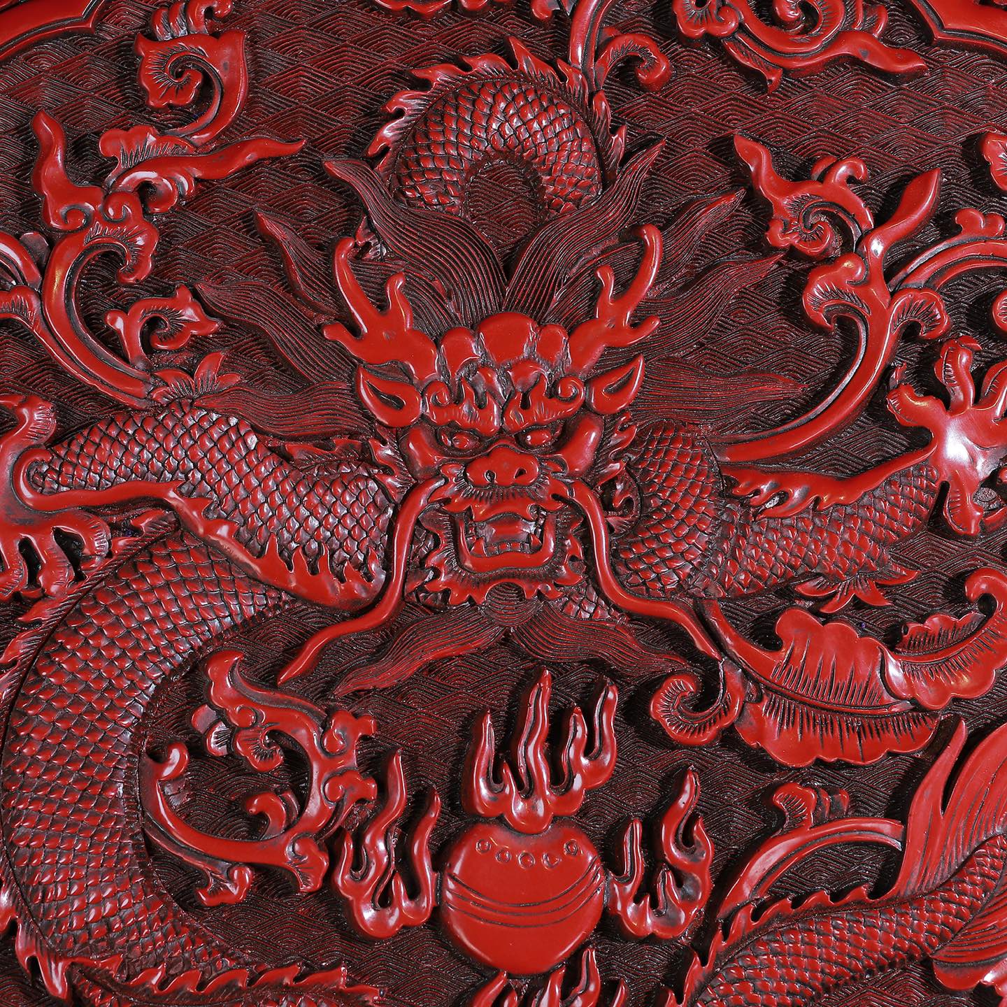 A1666 Chinese Red Lacquerware Low Relief Fortune Dragon Jewellery Box