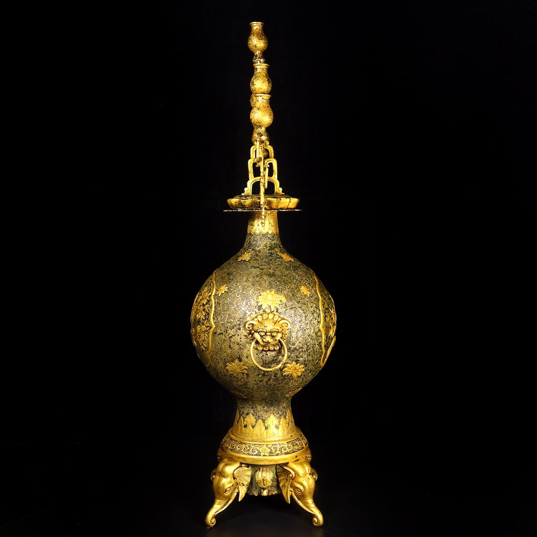 A1668 A Set Chinese Gilt Gold Copper Fortune Dragon Statues