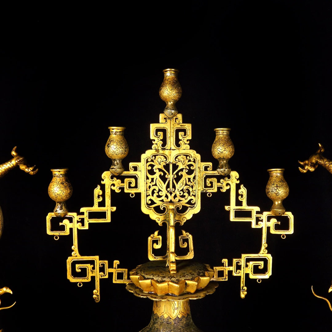 A1668 A Set Chinese Gilt Gold Copper Fortune Dragon Statues