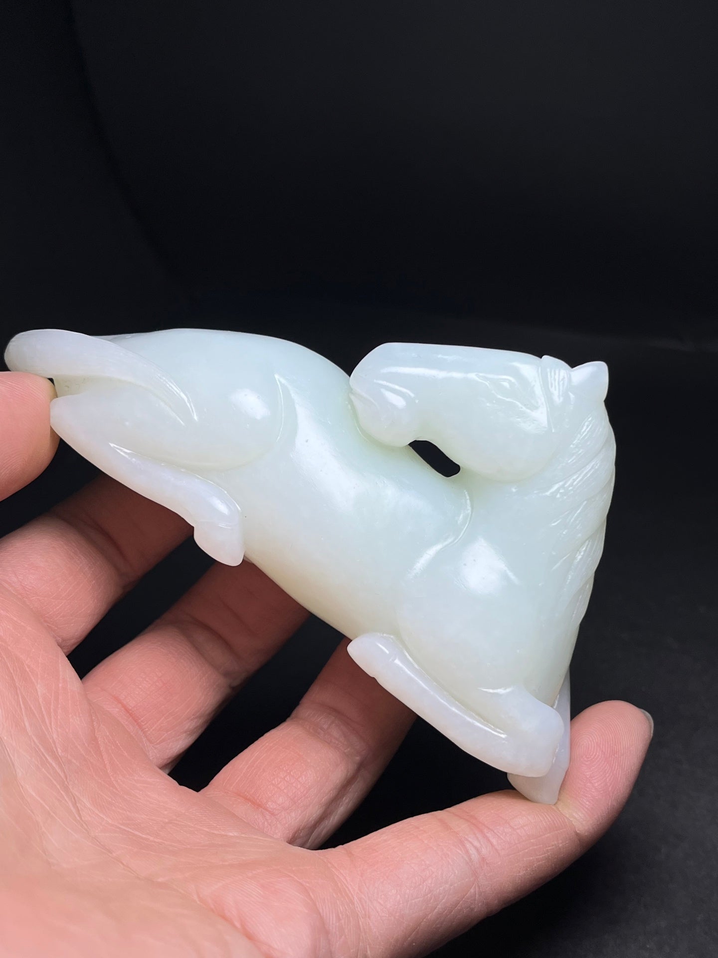 A1671 Superb Chinese White Hetian Jade Carved Fortune Horse Statue