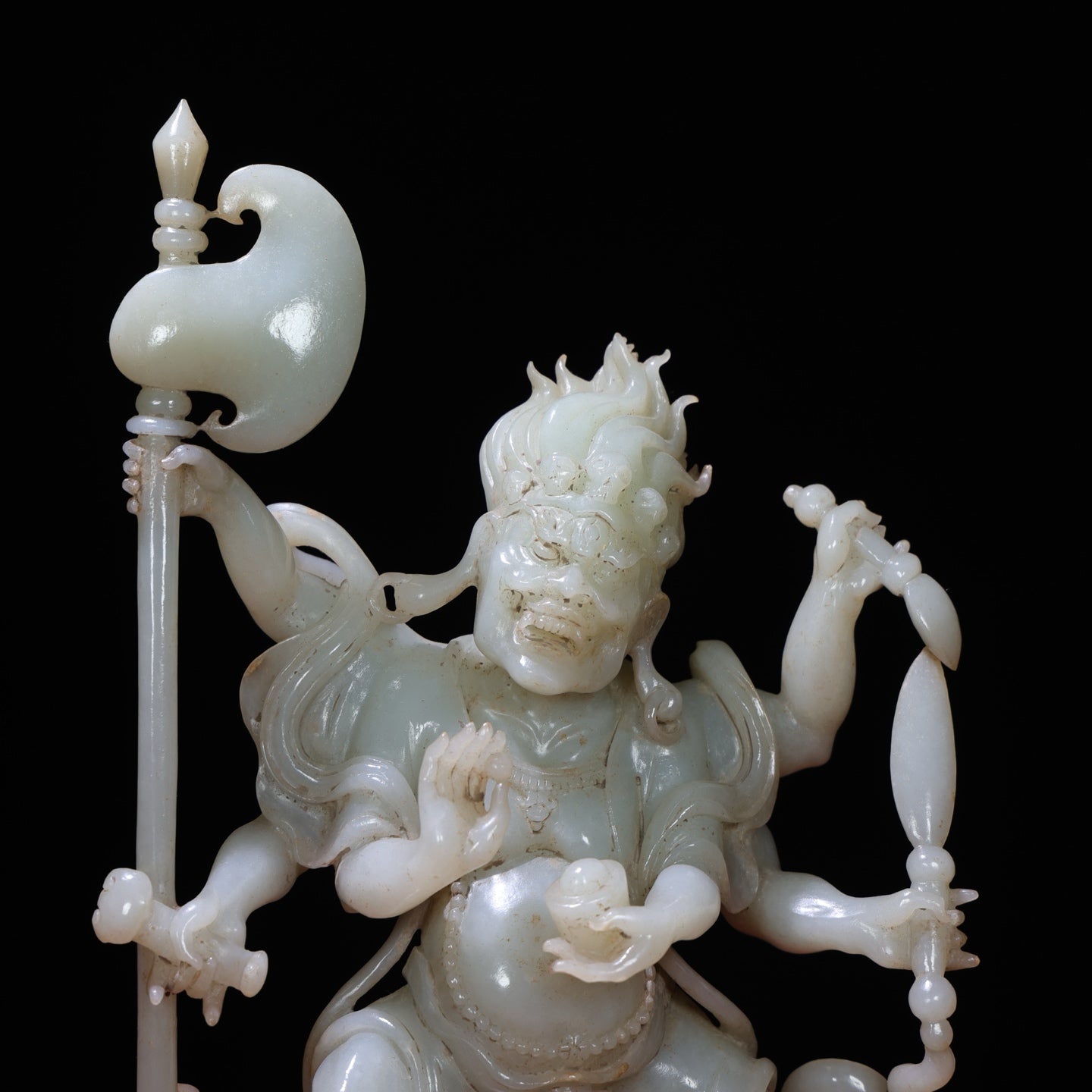 A1674 High Quality Chinese White Hetian Jade Carved Mythology Figure Statue