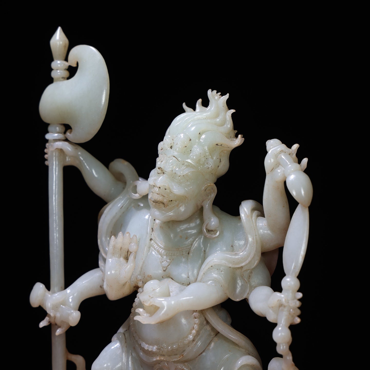 A1674 High Quality Chinese White Hetian Jade Carved Mythology Figure Statue