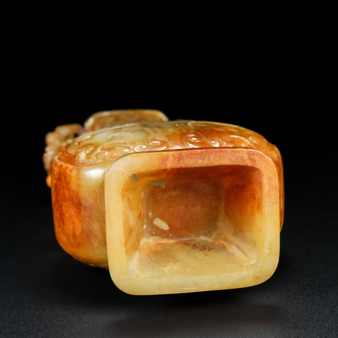A1685 Superb Old Chinese Hetian Jade Carved Double Beast Vase