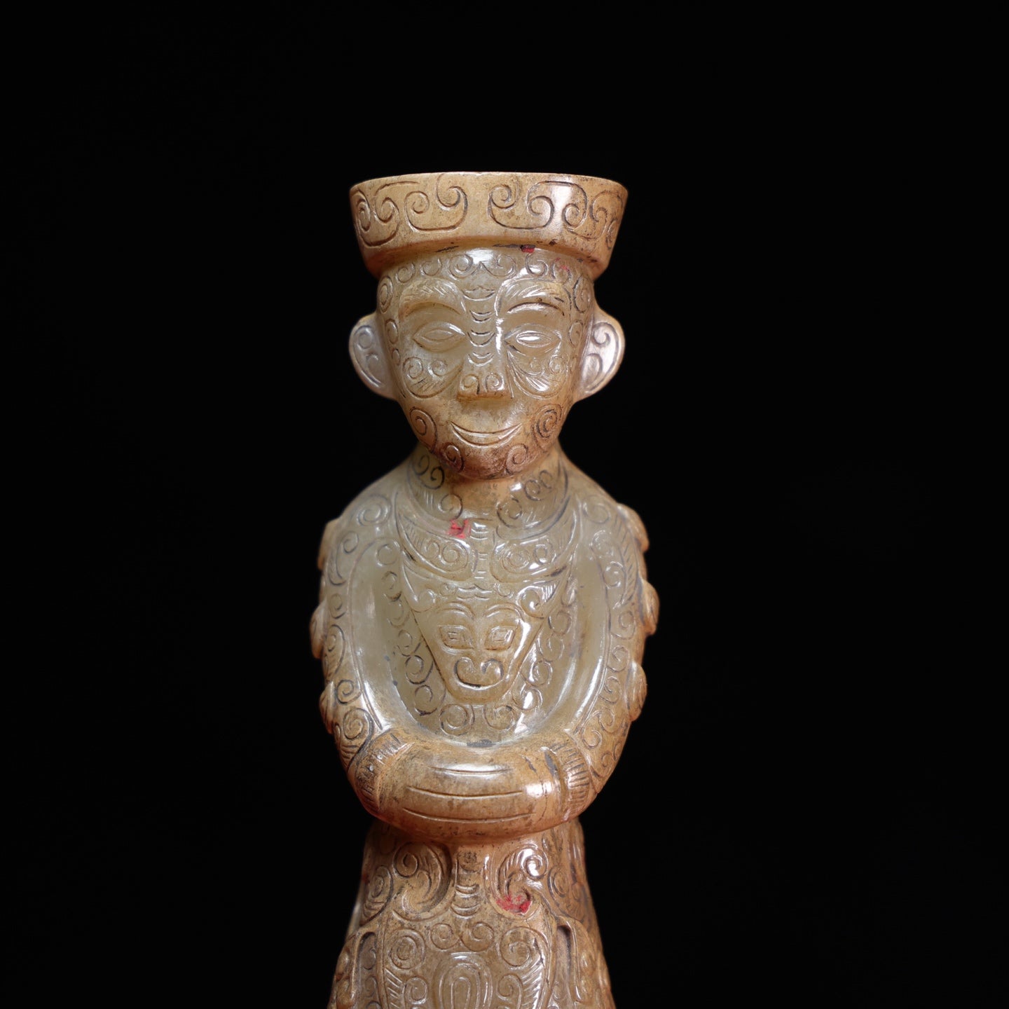 A1688 Superb Old Chinese Hetian Jade Carved Figure Statue